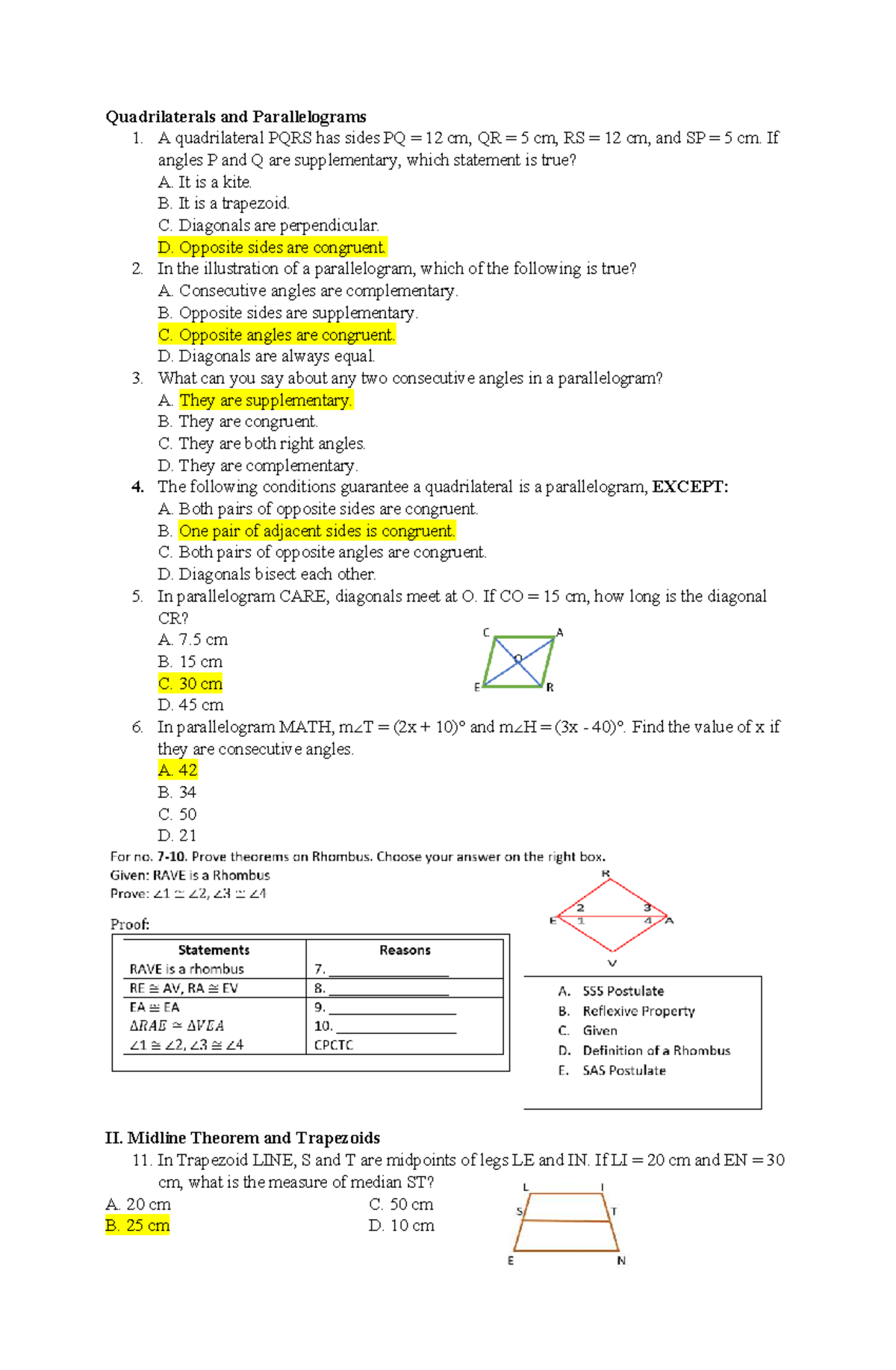 MATH 9 Final Exam Reviewer: Quadrilaterals & Parallelograms - Studocu