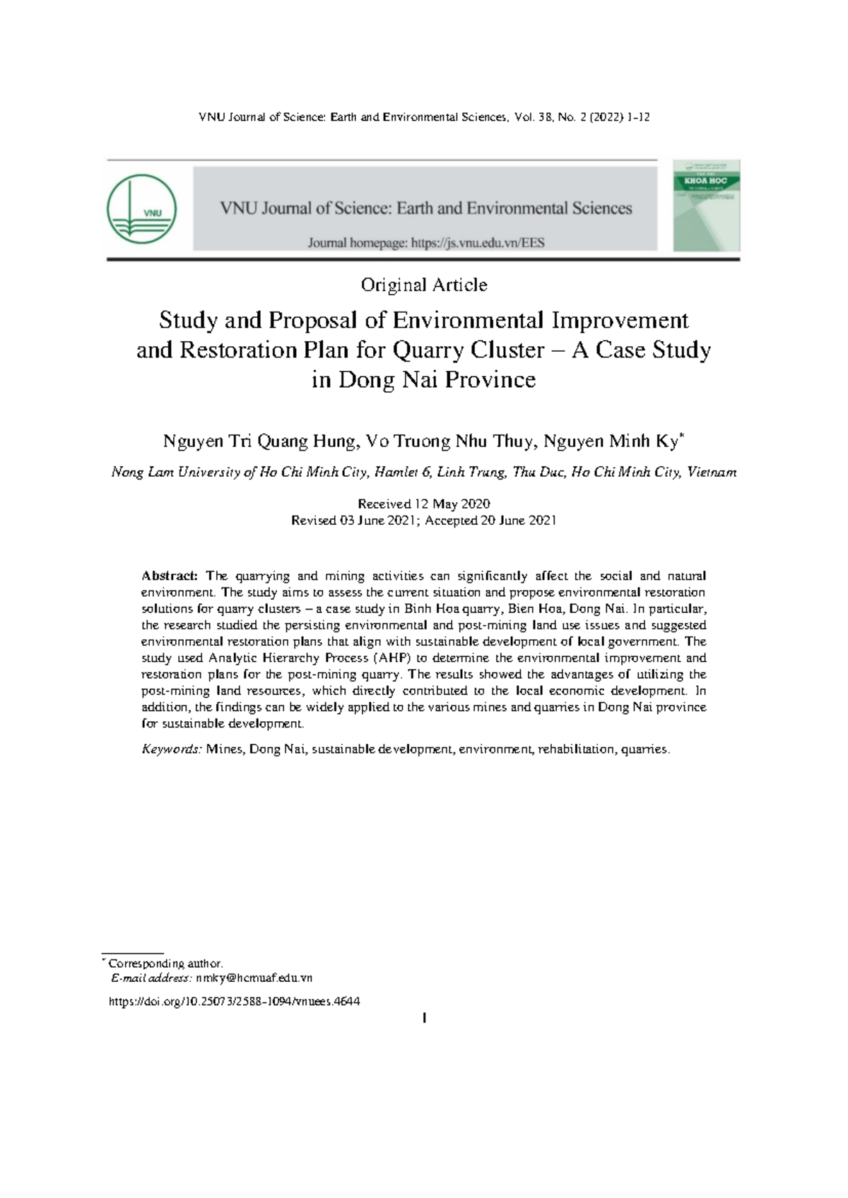 4644 49 12526 2 10 20220817 - VNU Journal of Science: Earth and ...