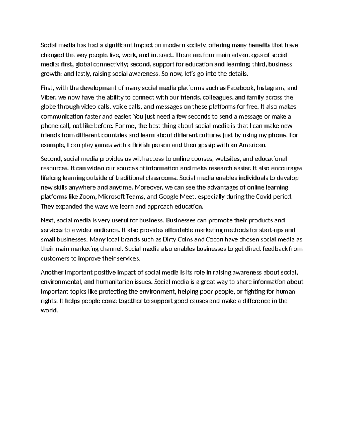 The Impact of Social Media on Society: Benefits and Advantages - Studocu