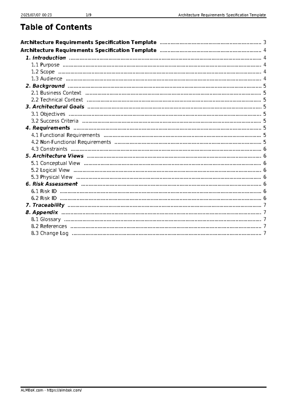 Architecture Requirements Specification Template (Course Code: 00:23 ...