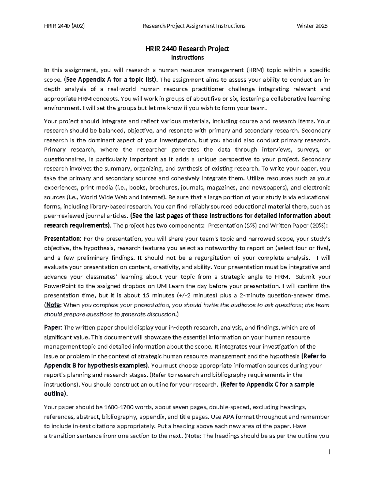 HRIR 2440 Group Project Instructions W 2025 - HRIR 2440 Research ...