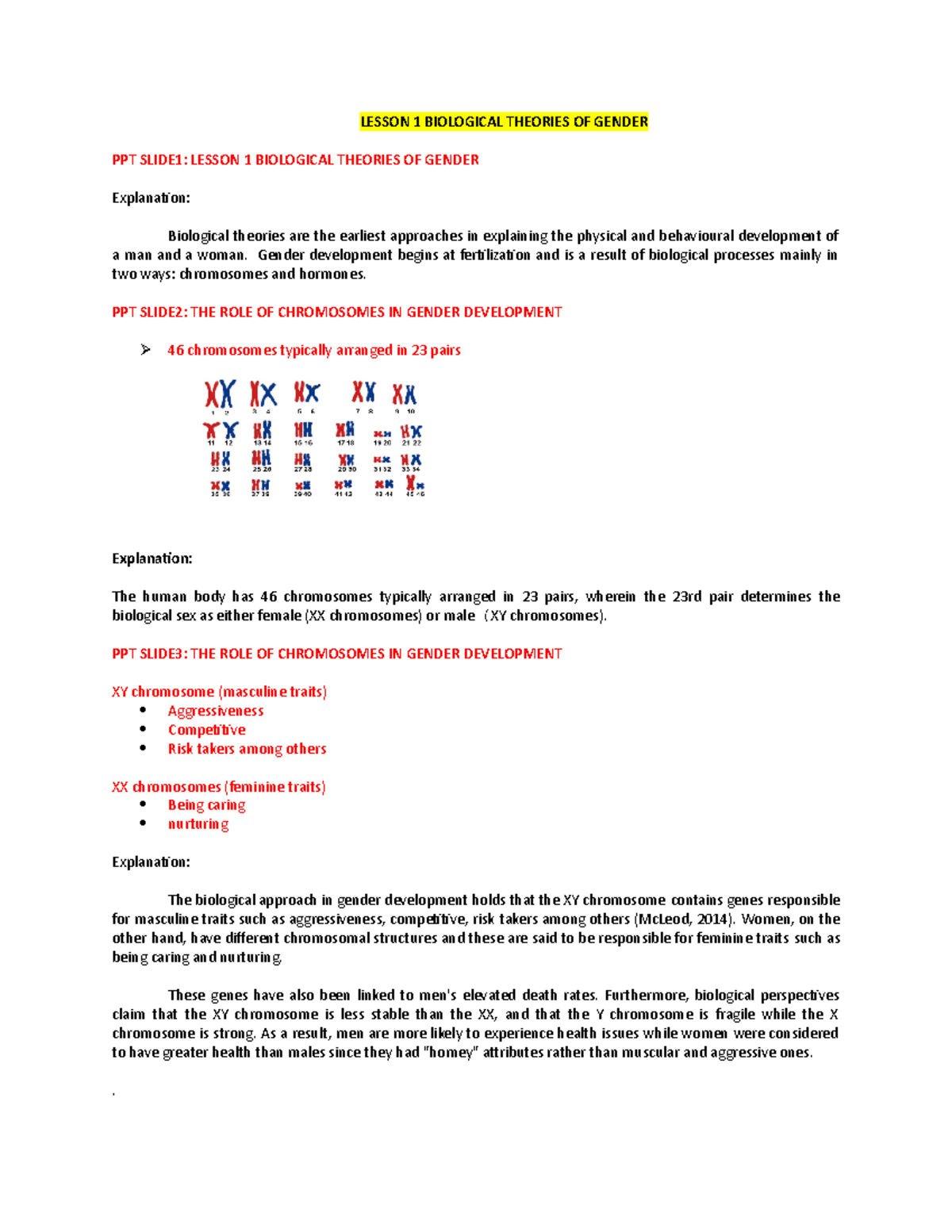 Lesson 1 - Biological Theories of Gender Development - Studocu