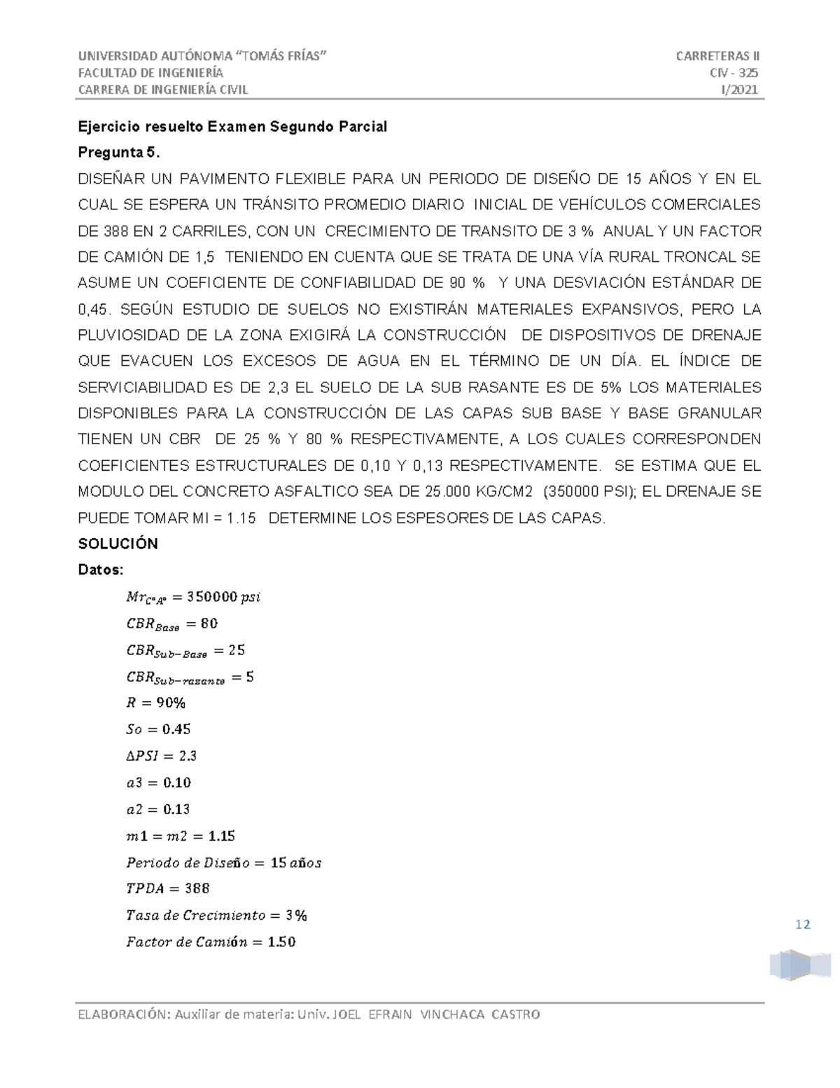 Ejercicio Resuelto: Diseño de Pavimentos Flexibles y Rígidos - 325 - Document Preview