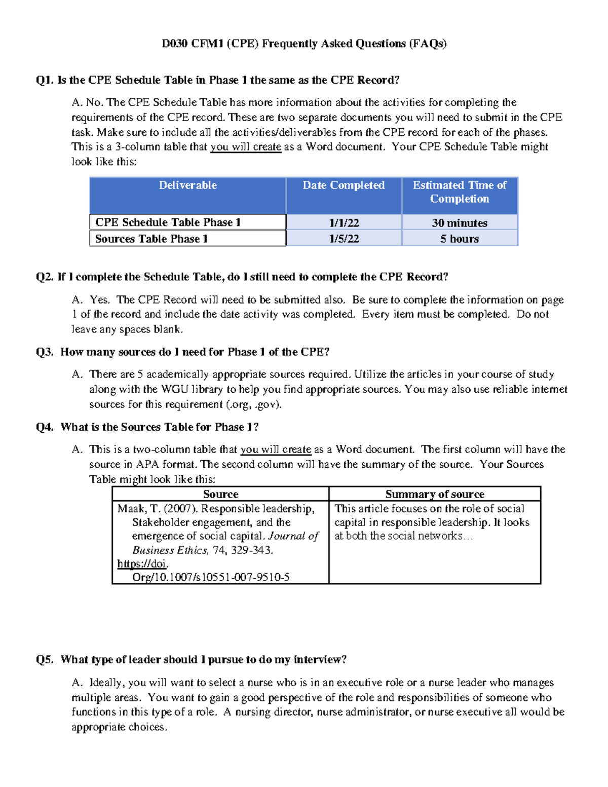 D030 CFM1-CPE v3 FAQs & Guidance for Phase 1 Completion - Studocu