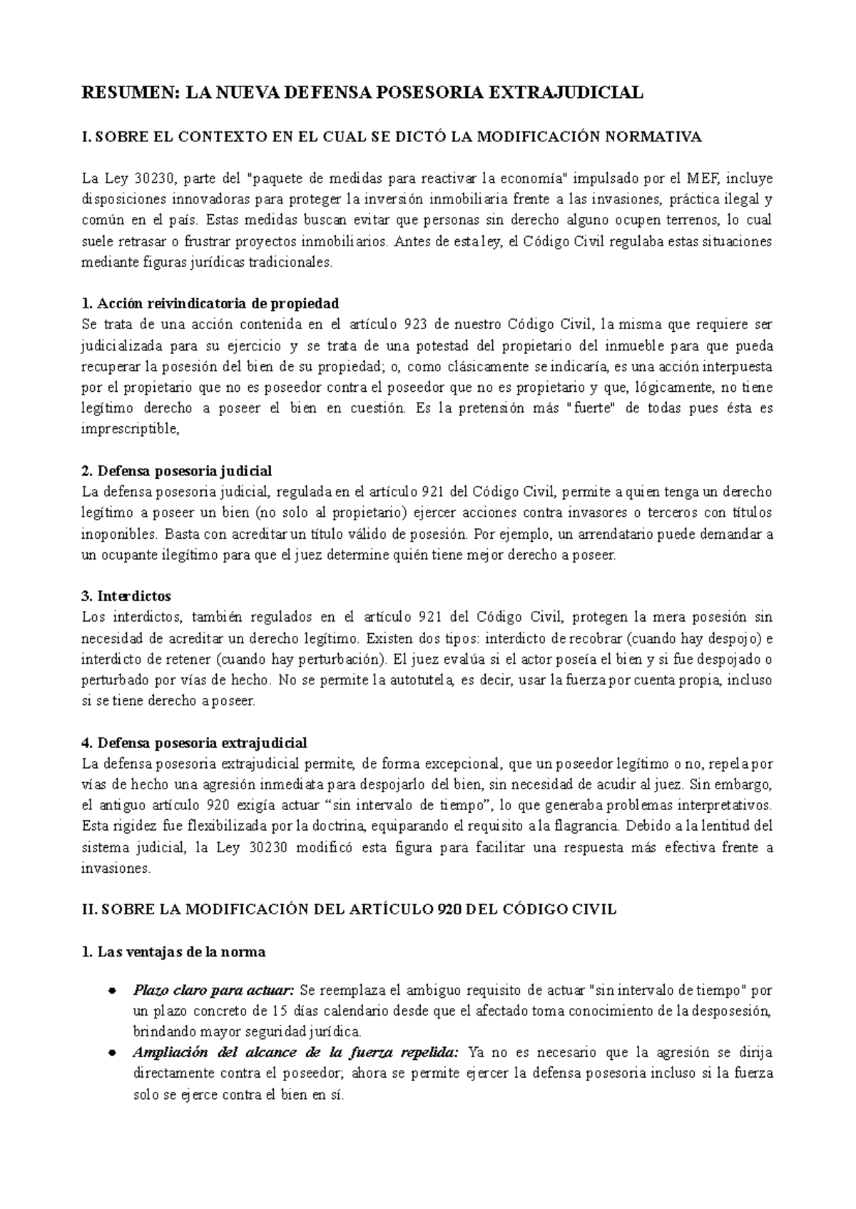 Resumen de la Modificación del Artículo 920 del Código Civil: Defensa ...