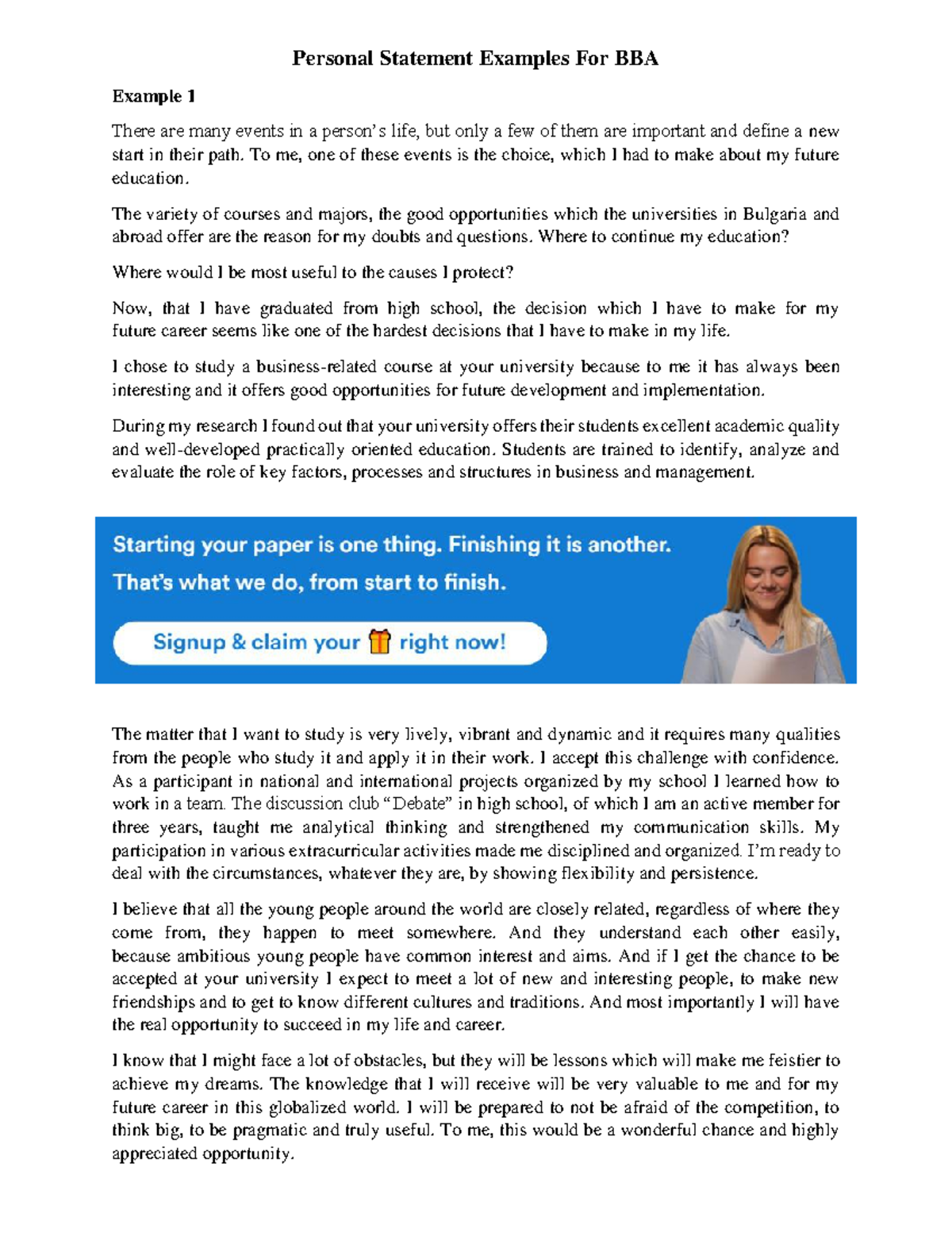 BBA Personal Statement Examples: Insights & Inspirations - Studocu