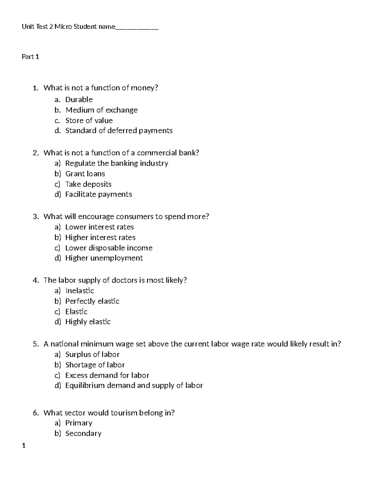 Unit Test 2: Microeconomics Practice Exam Questions - Studocu