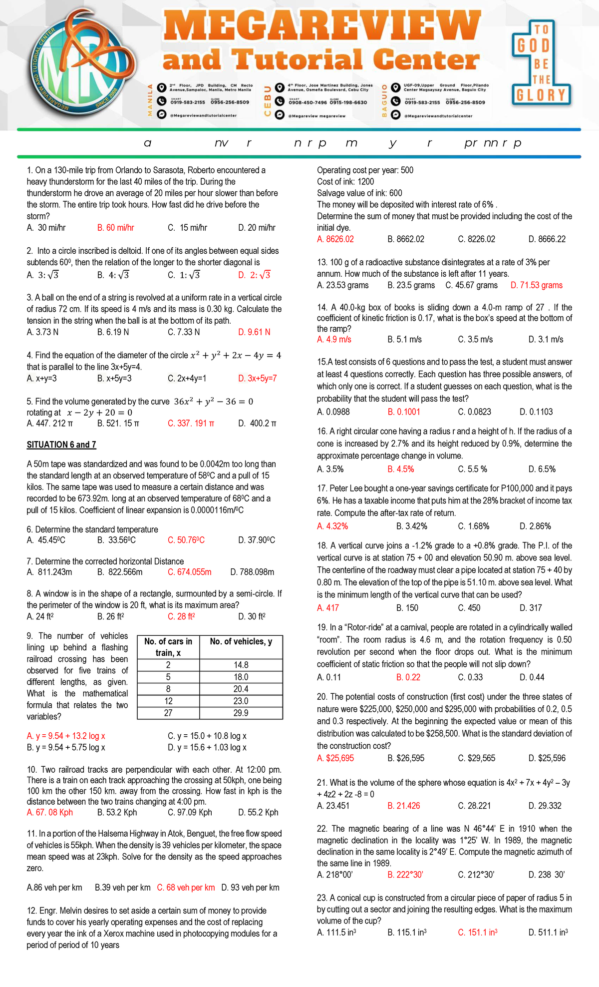 Mastery Exam 1 Key for MATH 770729446: Problem Solutions and Answers ...