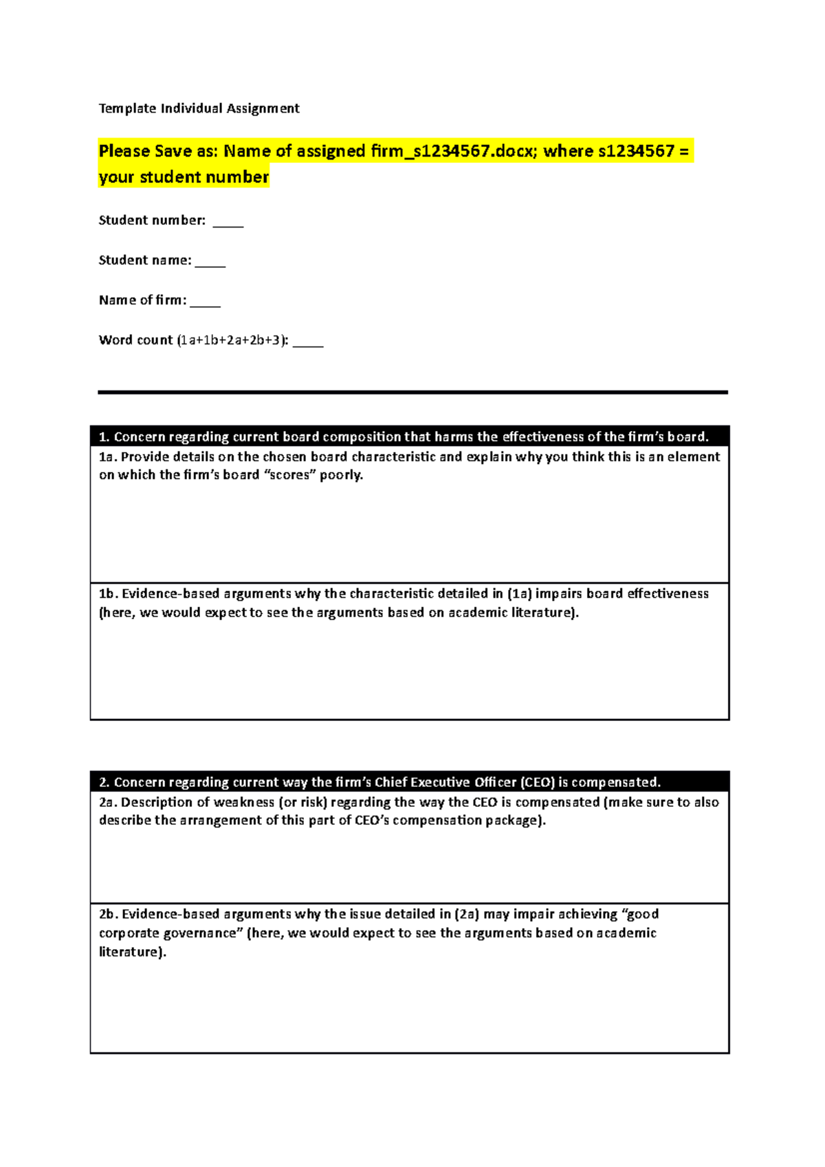 Individual Assignment Template for BIZ101 - Board Composition ...