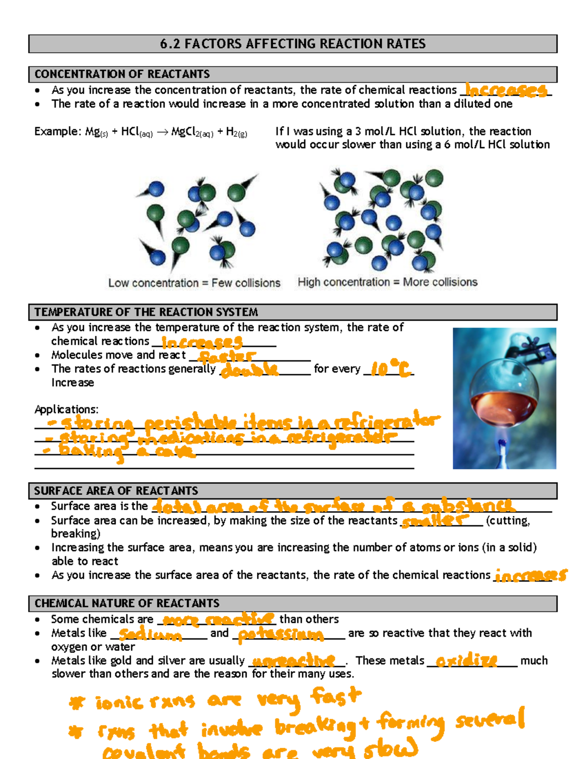 6.2 - Factors Affecting Reaction Rates - Student Handout Notes - Studocu