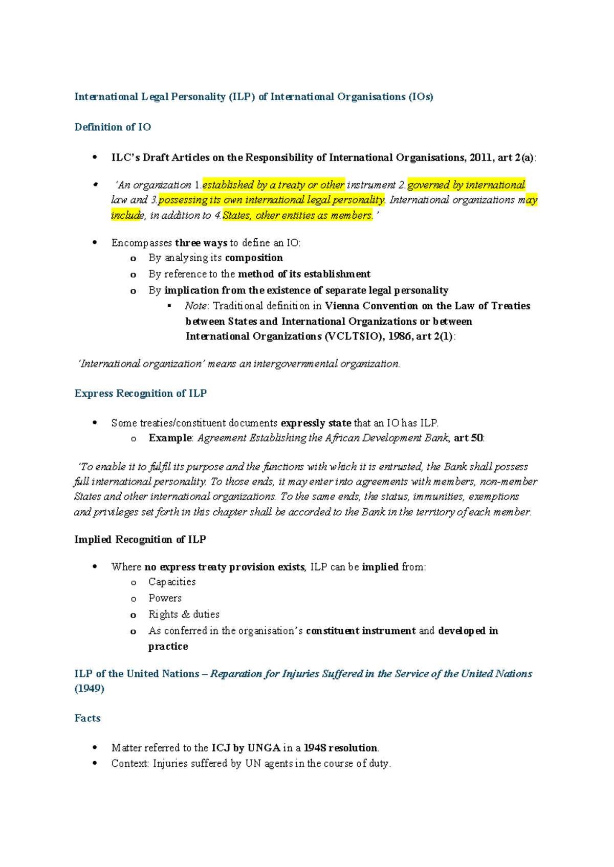 International Legal Personality of International Organisations (ILP ...