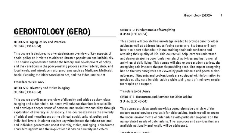 Gerontology (GERO) Overview: Aging Policy, Ethics, and Caregiving - Studocu