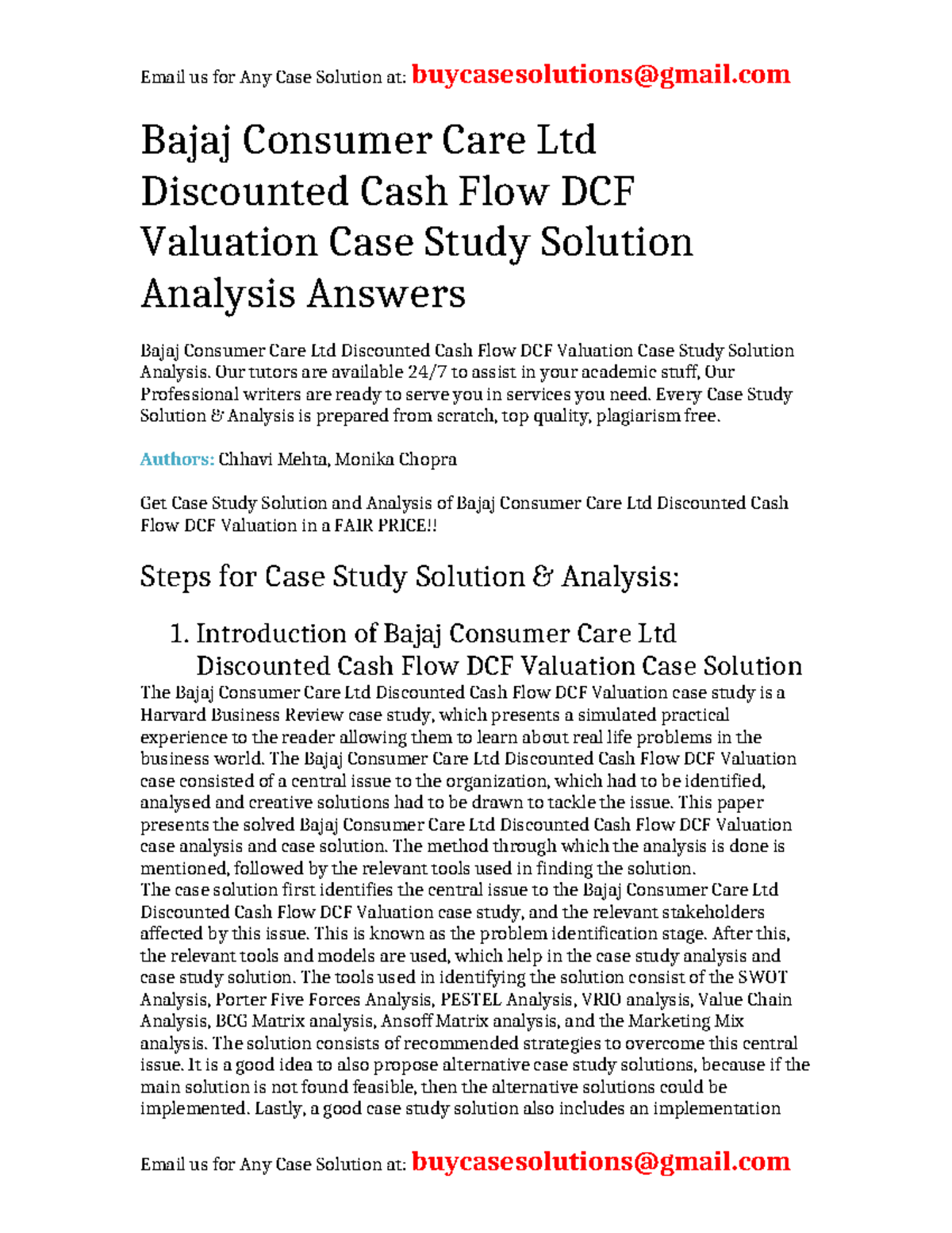 Bajaj Consumer Care Ltd DCF Valuation Case Study Analysis & Solution ...