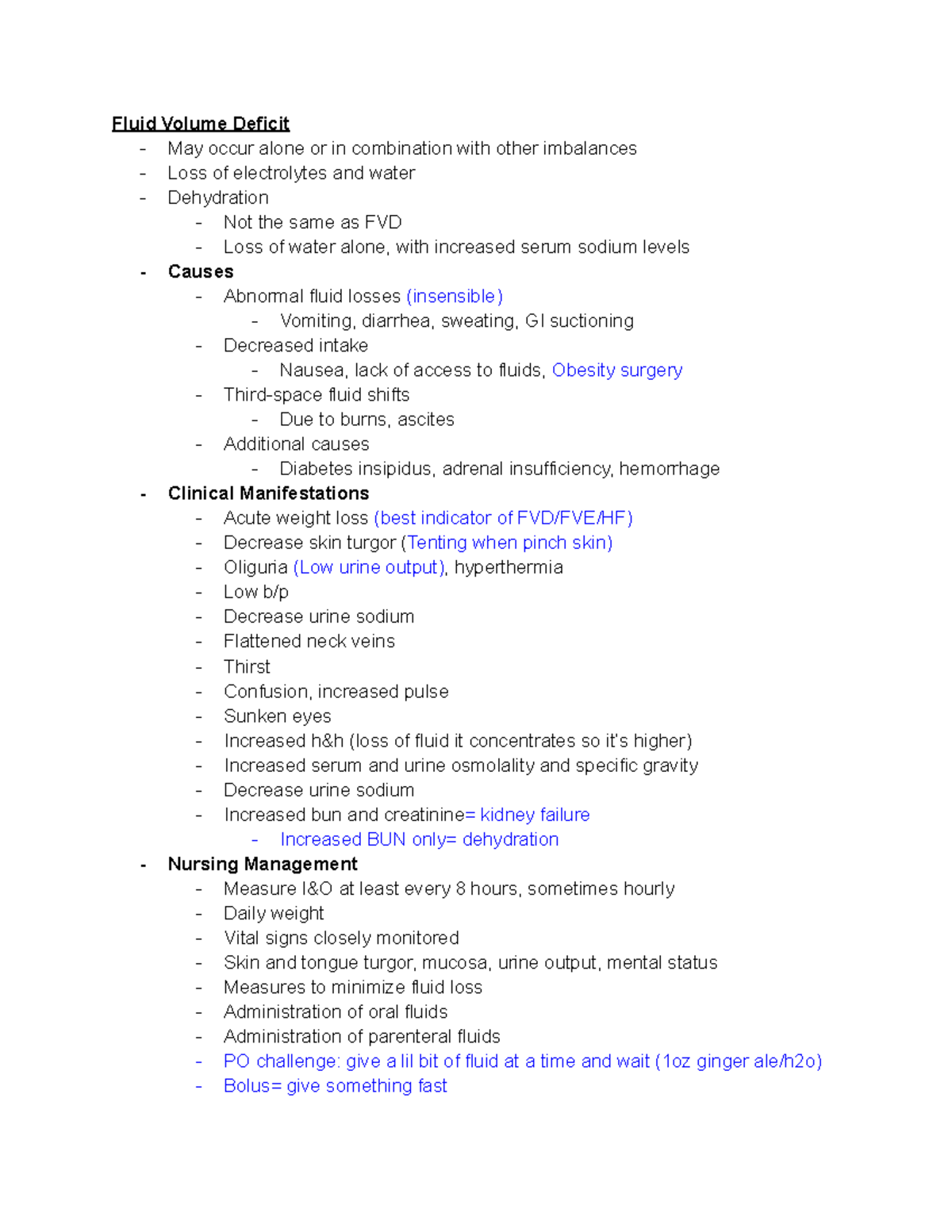 F-E and IV Fluids Notes: Understanding Fluid Volume Imbalances - Studocu