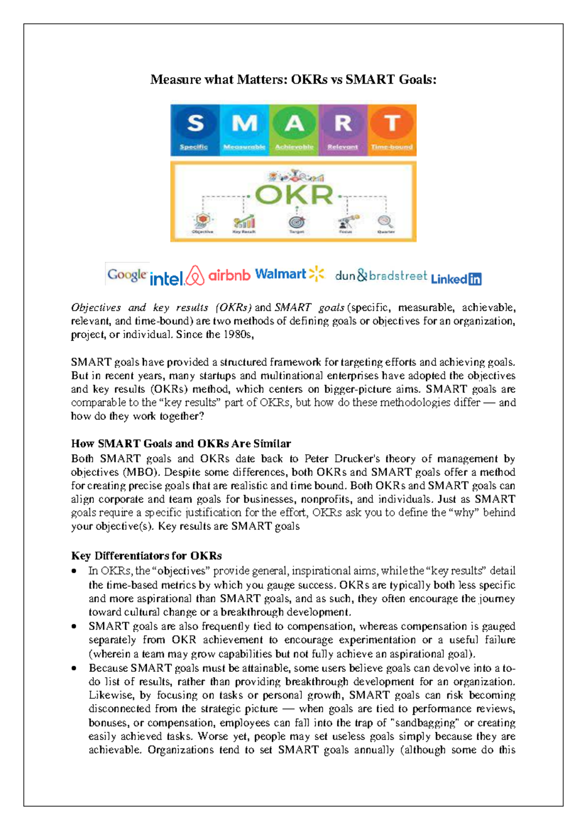 OKR vs SMART Goals: Understanding Objectives and Key Results - Studocu