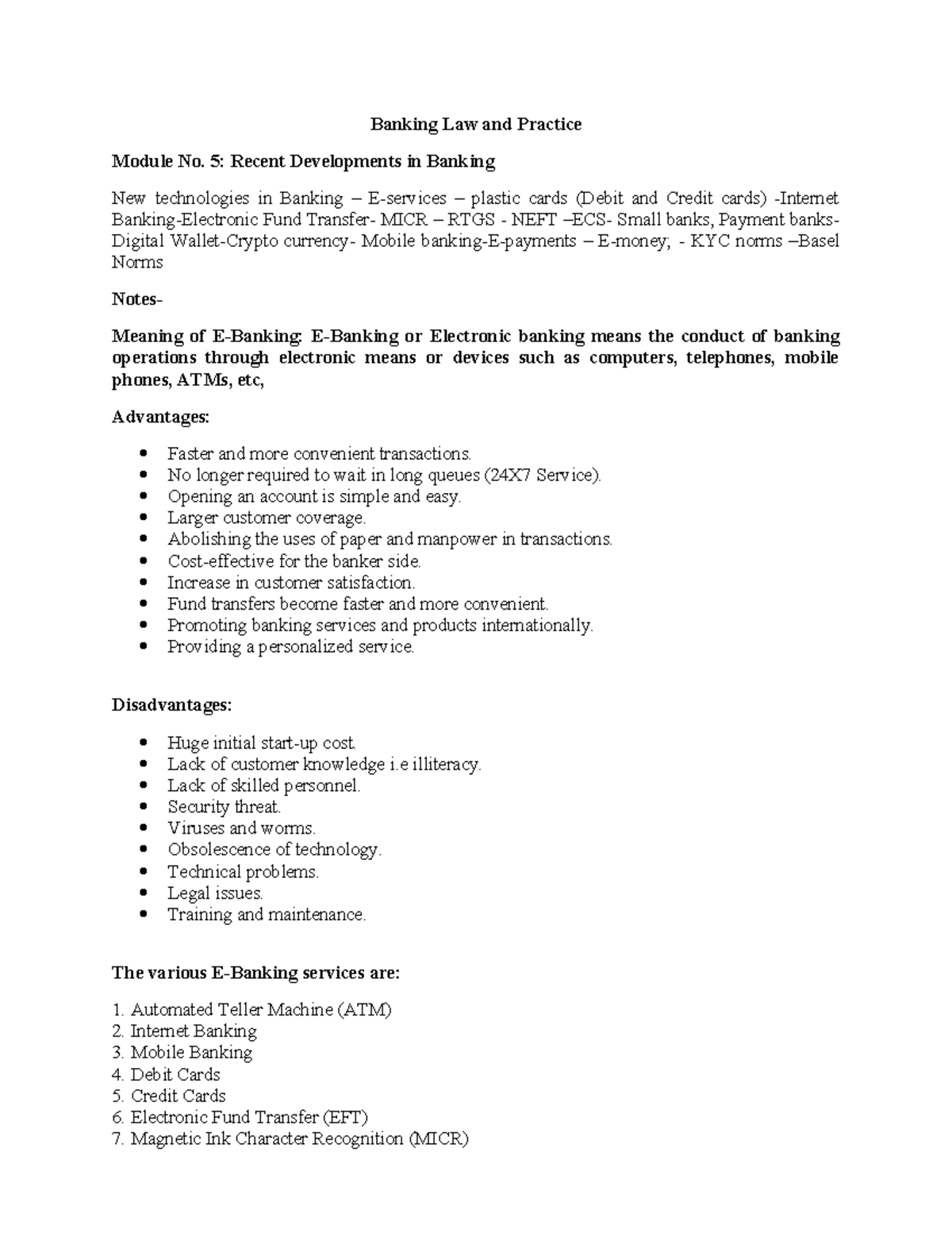 BLP Notes Unit-5: Recent Trends in Banking Technologies and Services ...