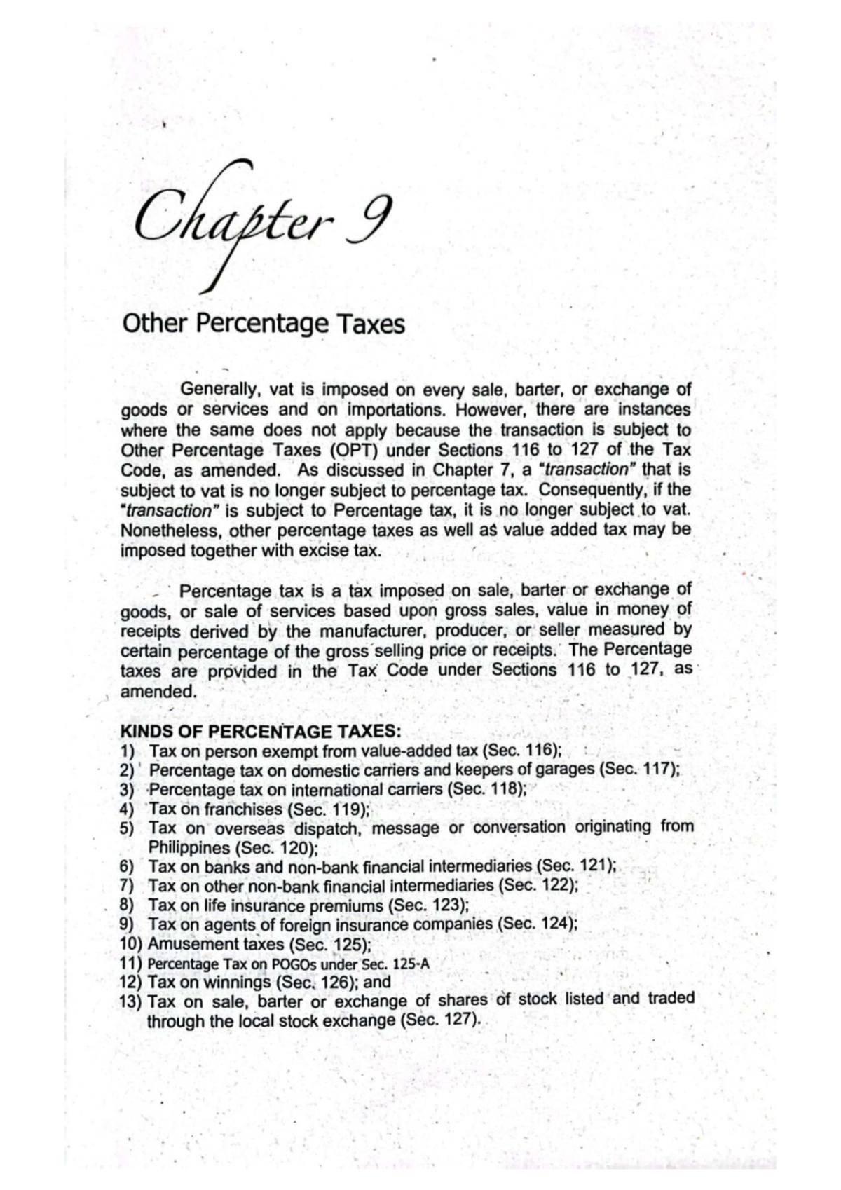 Chapter 9: Overview of Other Percentage Taxes (OPT) and VAT Regulations ...