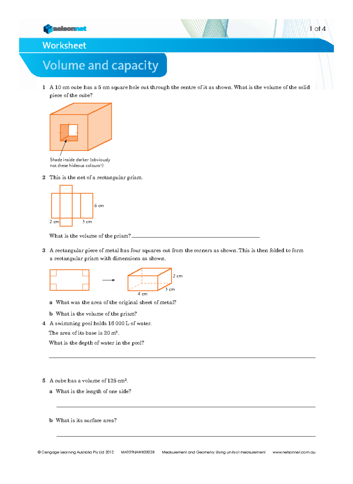 Worksheet: Volume and Capacity Problems (CENGAGE MATH) - Studocu
