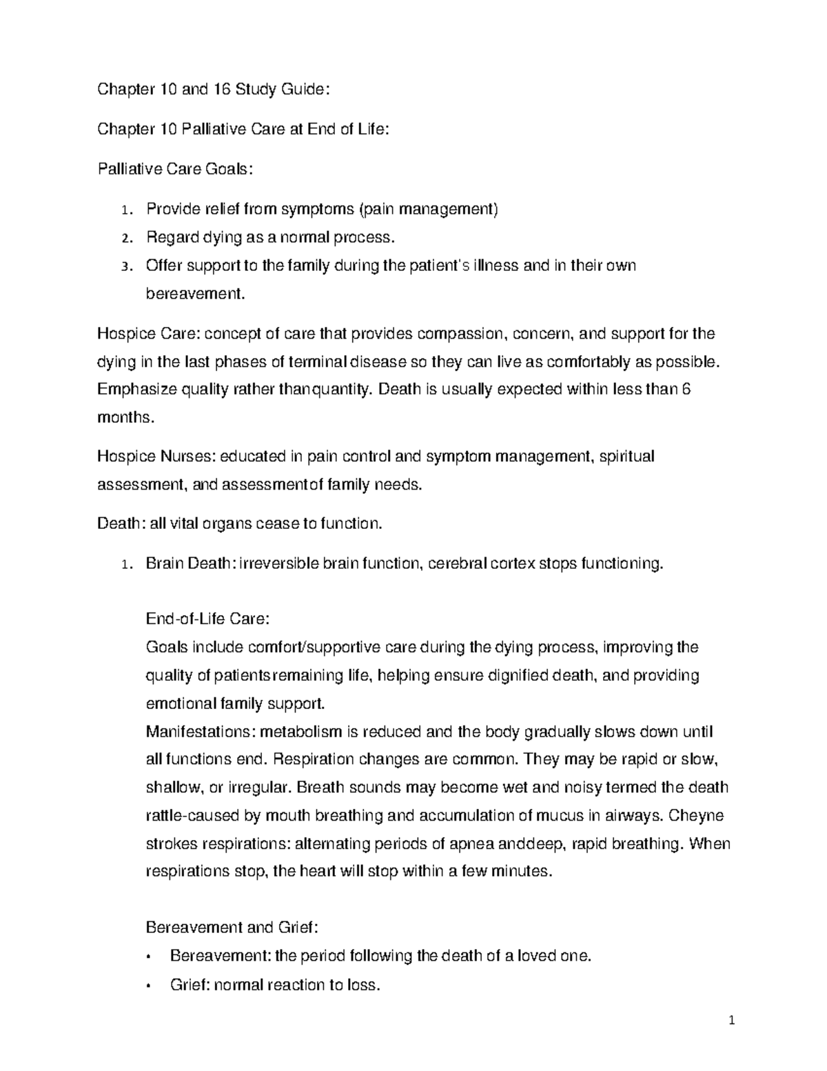 Chapter 10 Study Guide: Palliative Care at End of Life - Studocu