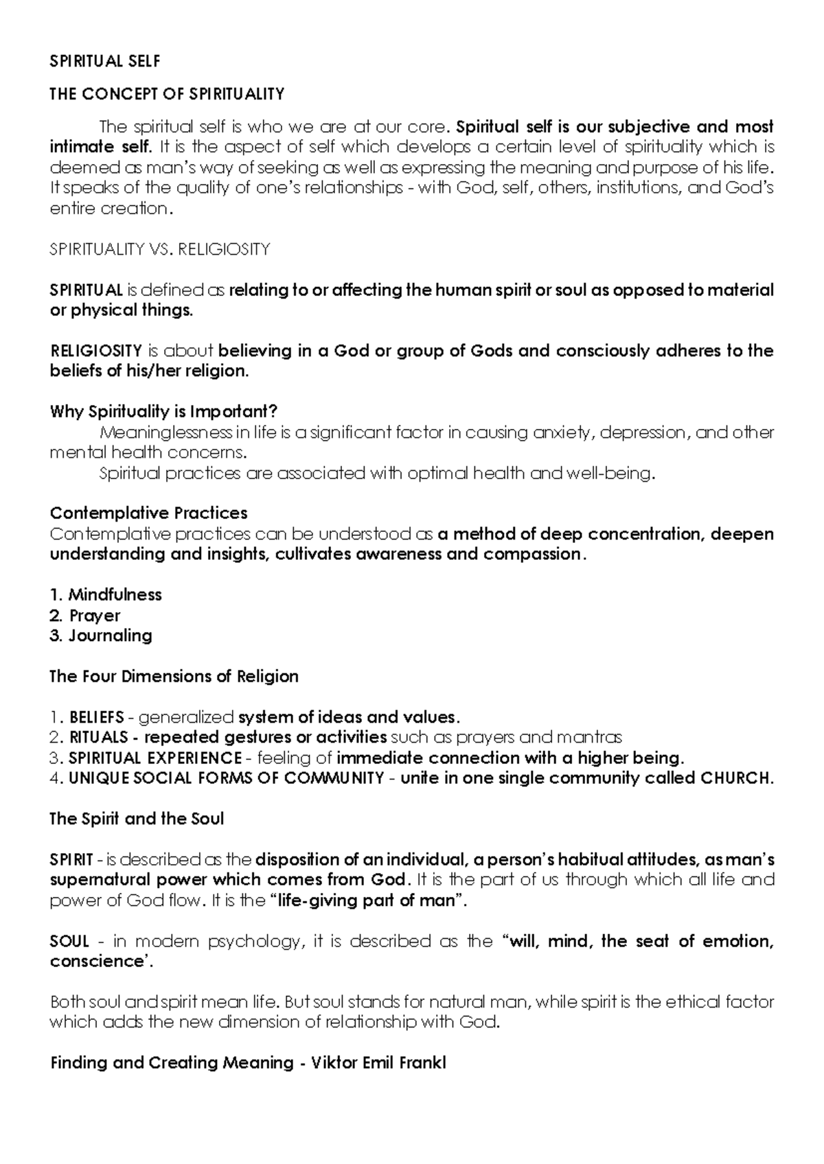 UTS - Spiritual Self: Understanding the Essence of Spirituality - Studocu