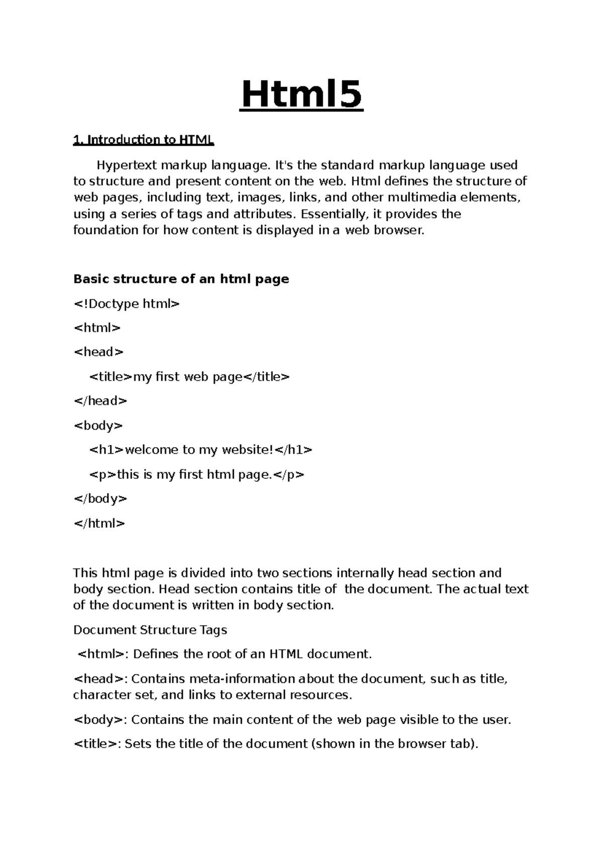 Html5 - In that doc file contain all html tags and attributes - Html 1 ...