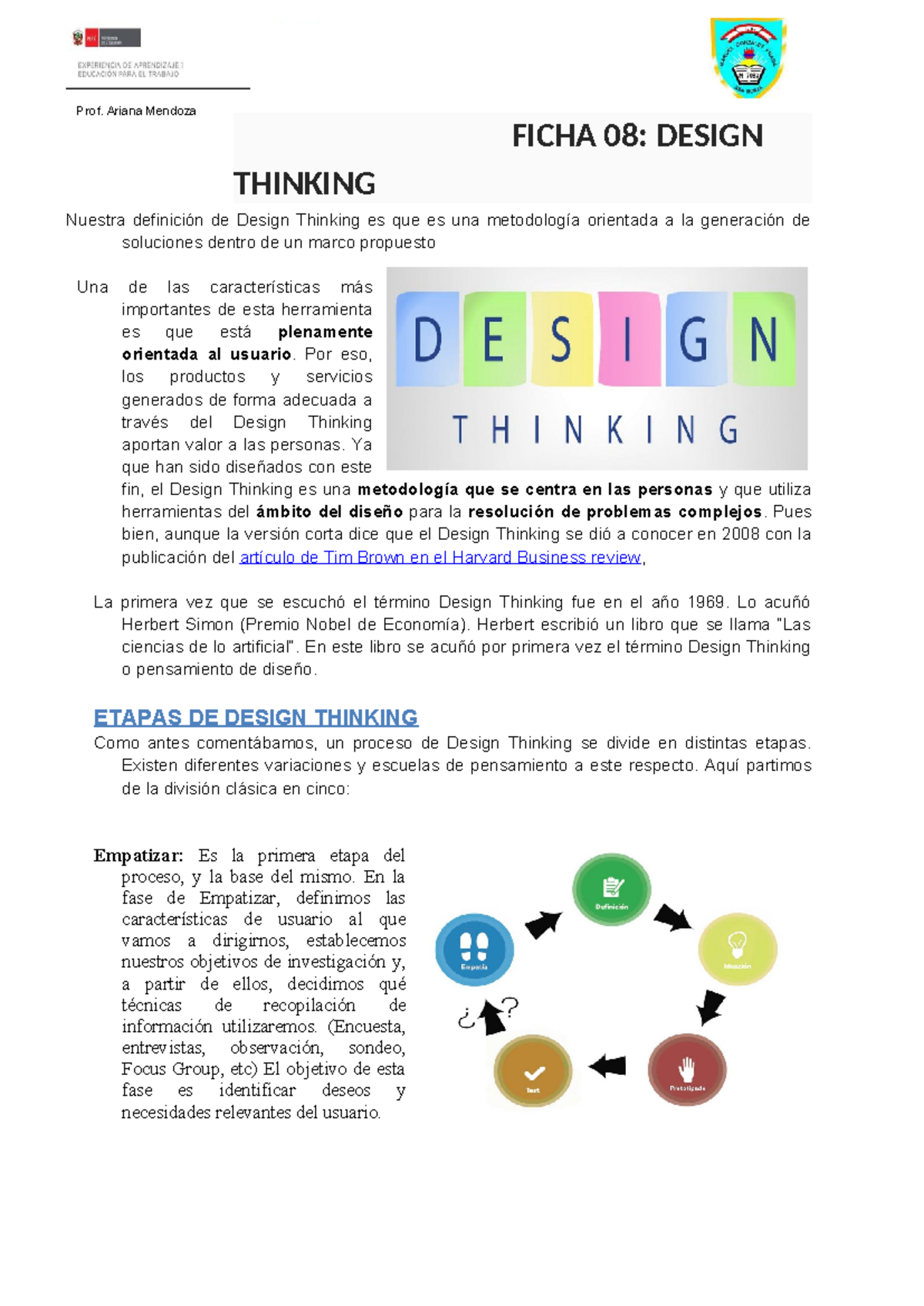 4°Ficha 08: Design Thinking - Metodología y Etapas Clave EPT MGP - Studocu