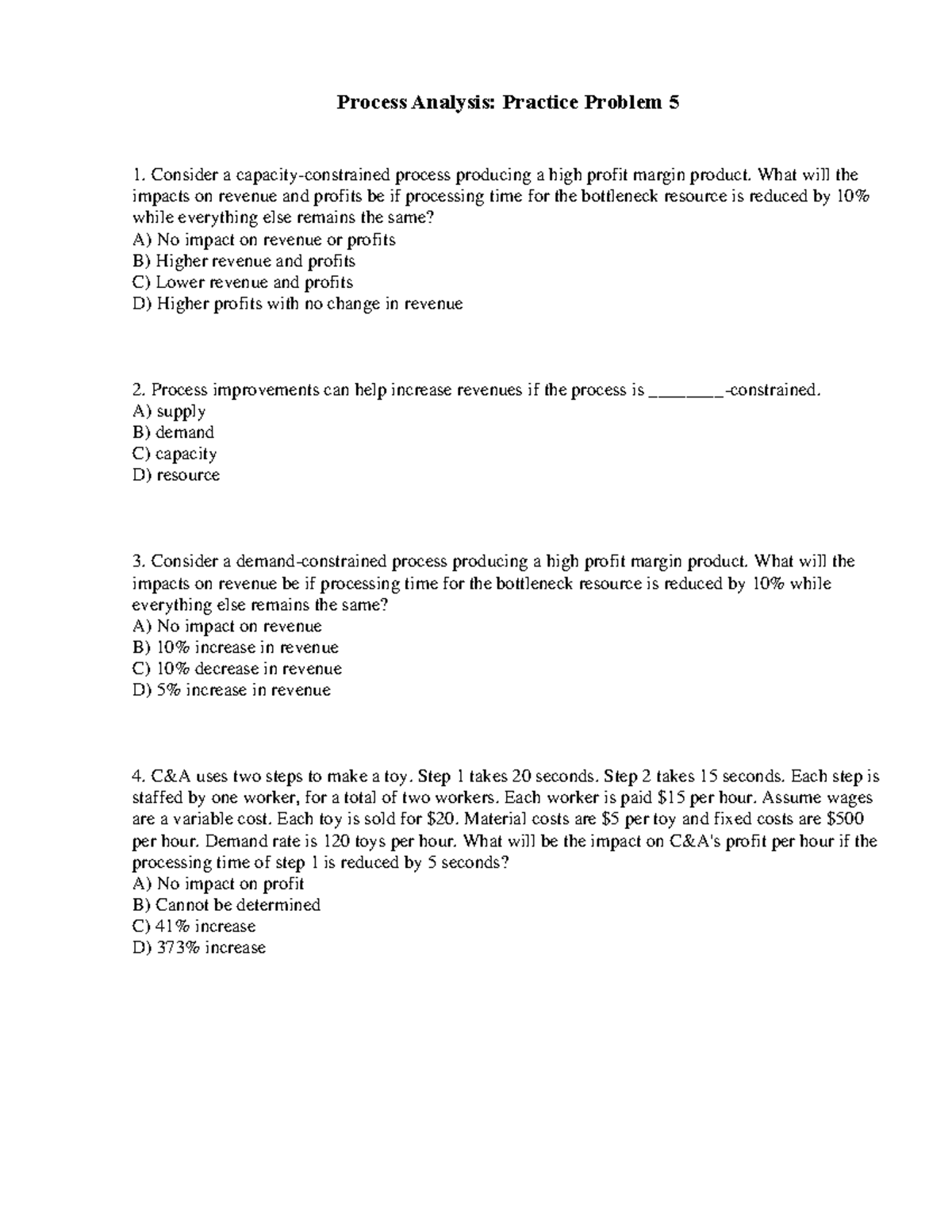 Process Analysis - Practice Set 2 - Process Analysis: Practice Problem ...