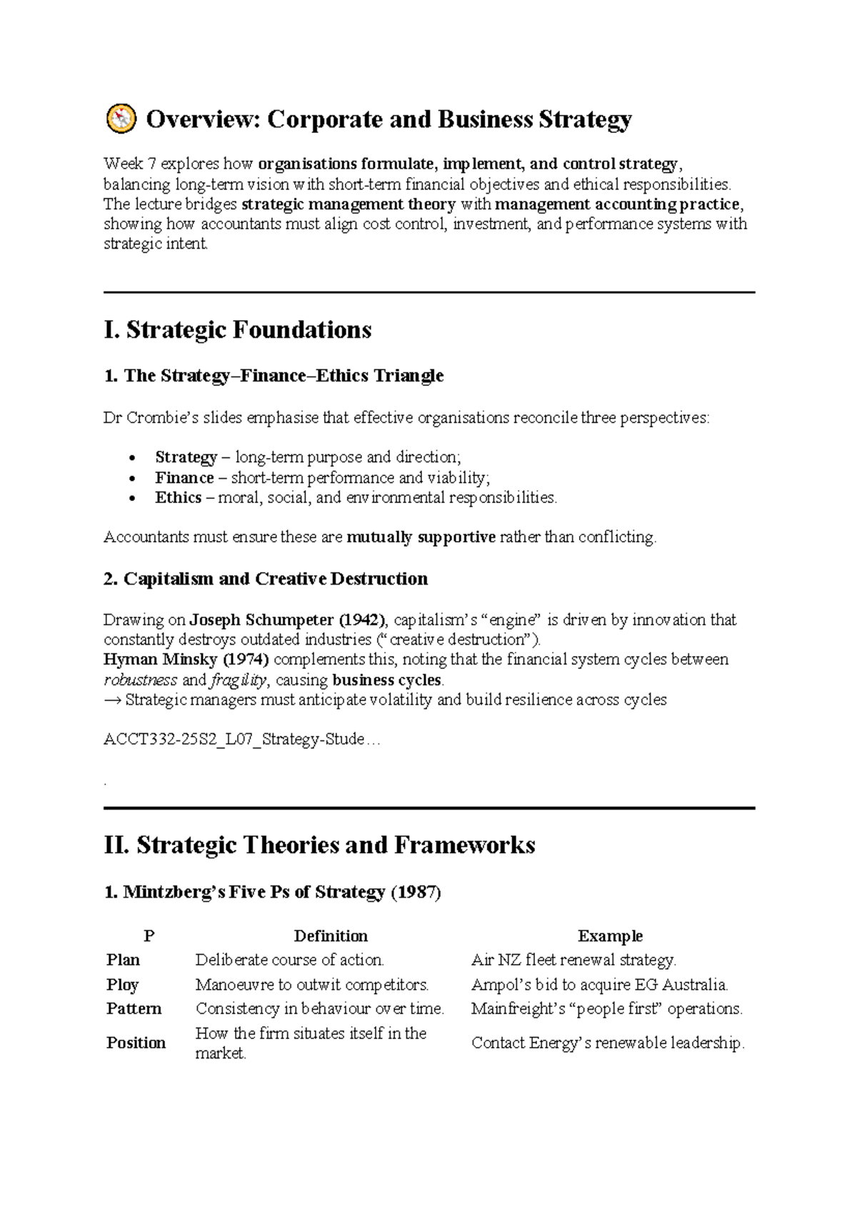 Corporate and Business Strategy Overview: Week 7 Lecture Notes (332 ...