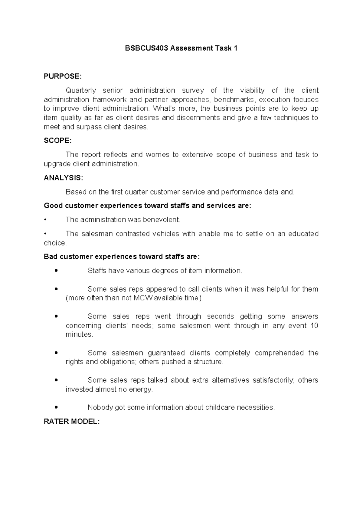 BSBCUS403 Assessment Task 1: Client Service Viability Survey Analysis ...