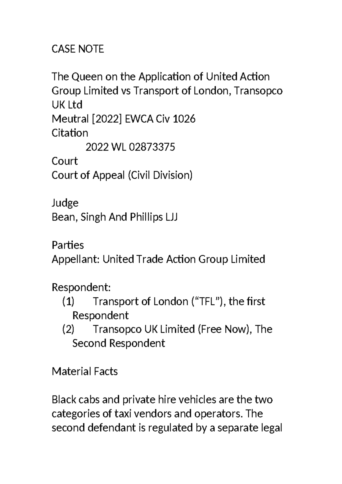 CASE NOTE - Case note - CASE NOTE The Queen on the Application of ...