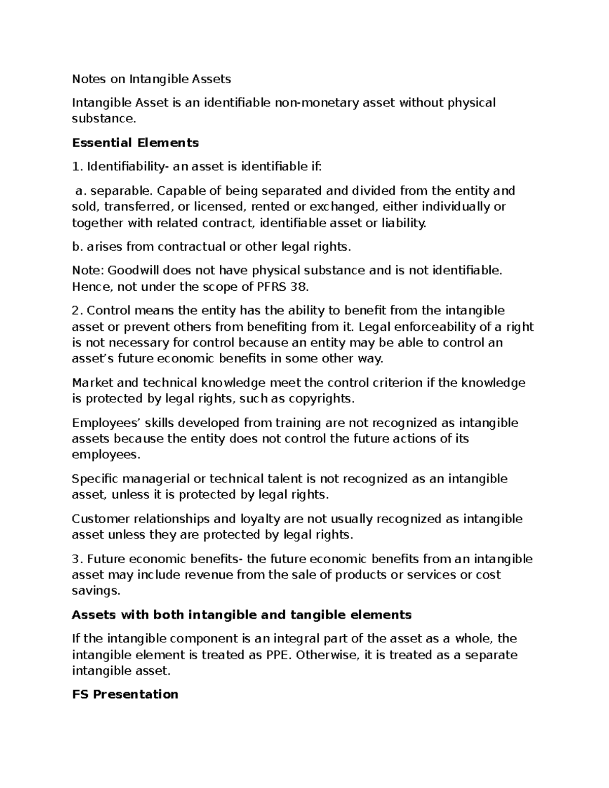PFRS 38: Comprehensive Notes on Intangible Assets - Studocu