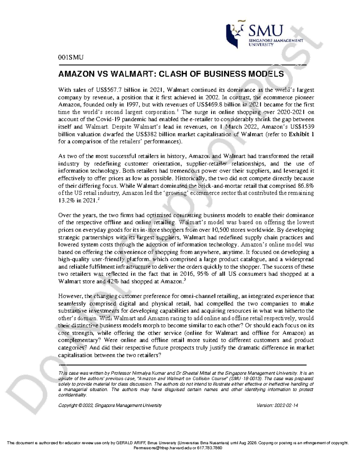 2301-CS Case Study: Amazon vs Walmart - Clash of Business Models - Studocu