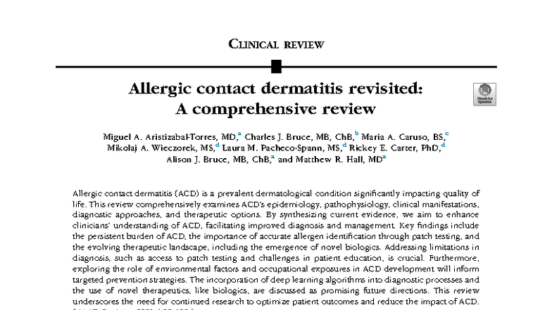 Clinical Review: Allergic Contact Dermatitis Insights (JAAD) - Studocu