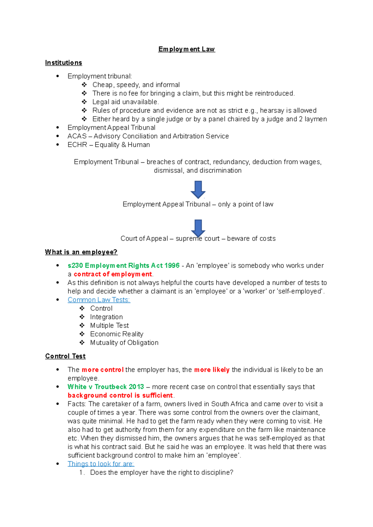 Lecture 1: Introduction to Employment Law and Key Concepts - Studocu