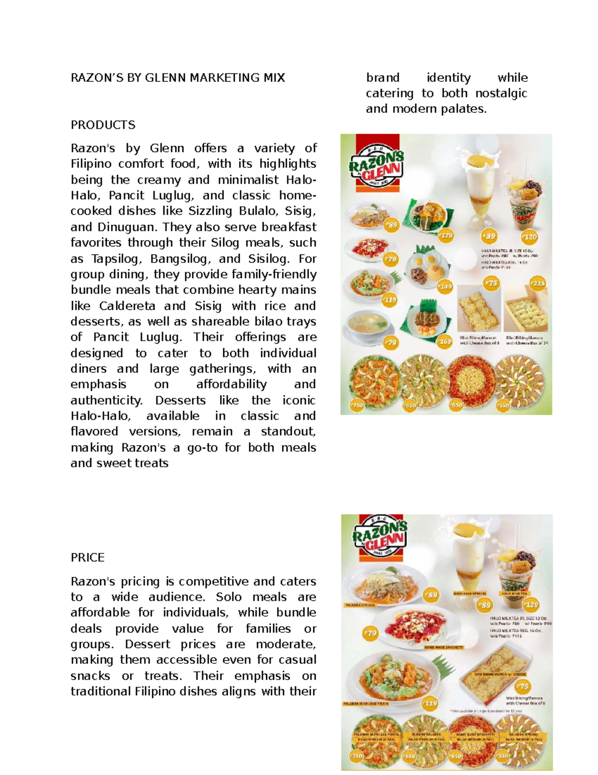 GLENN MARKETING MIX ANALYSIS: FILIPINO COMFORT FOOD STRATEGIES - Studocu
