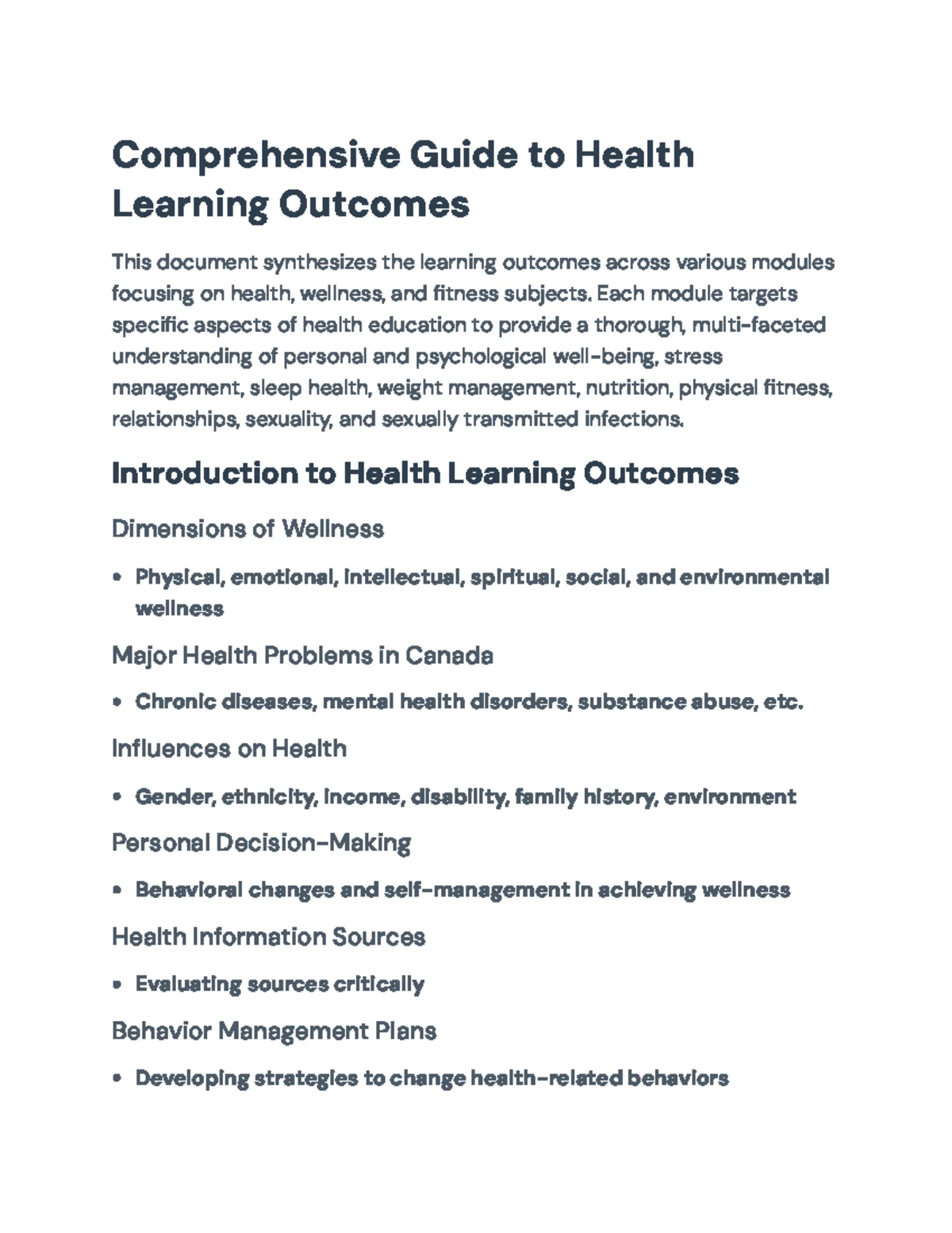 Health & Wellness Learning Outcomes Overview: Modules 1-3 Insights ...