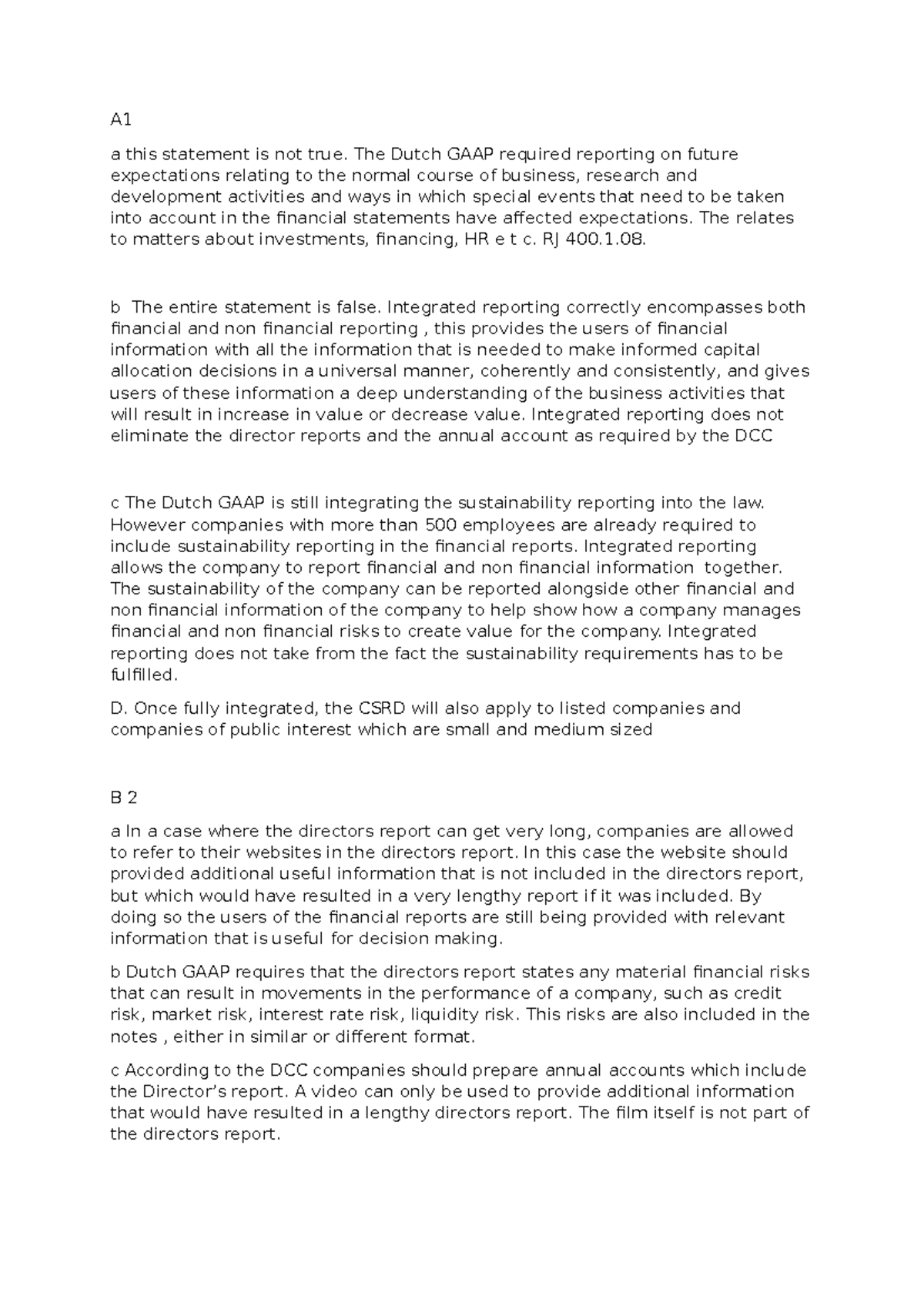 Case Study: Dutch GAAP and Integrated Reporting Insights (RJ 400.1.08 ...