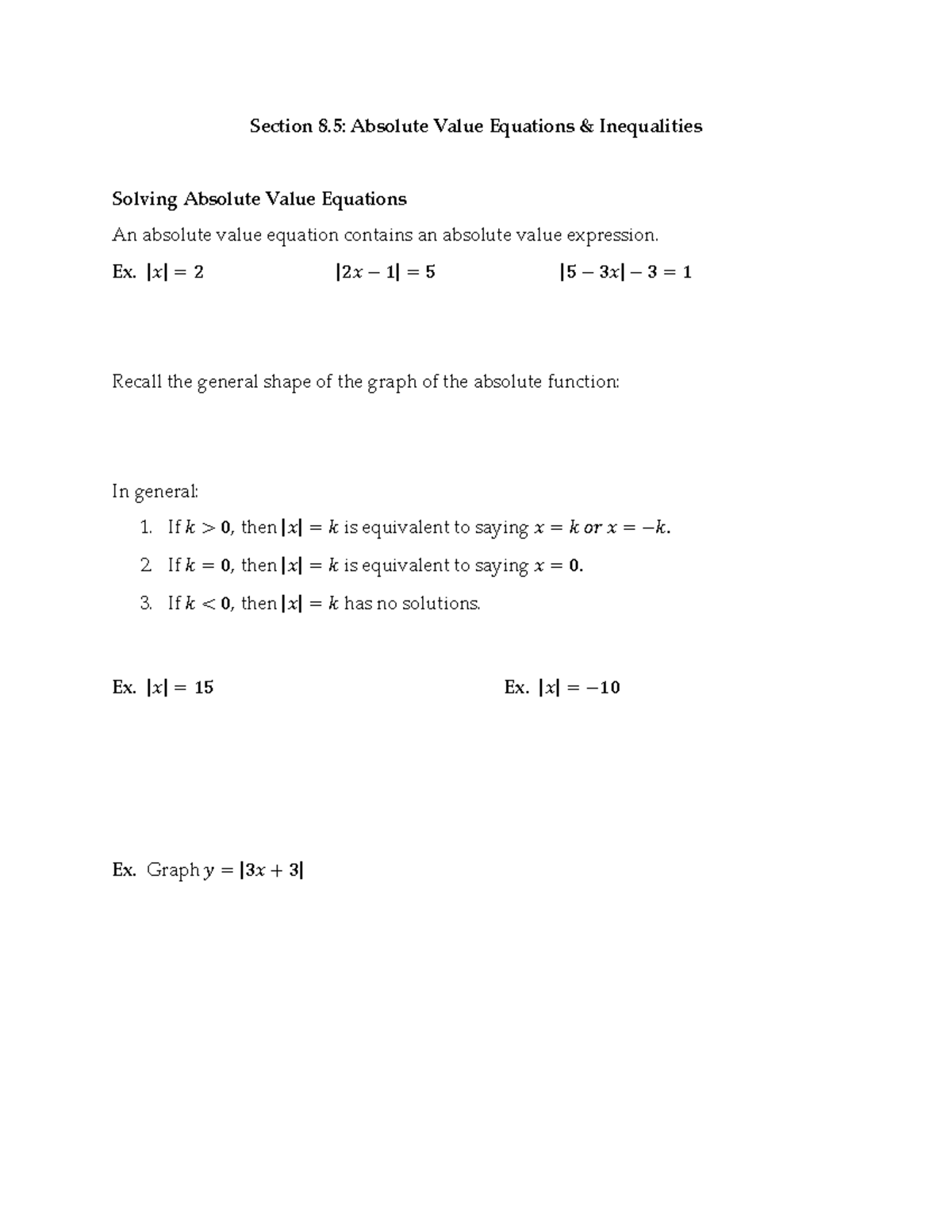 Section 8.5: Absolute Value Equations & Inequalities - Studocu