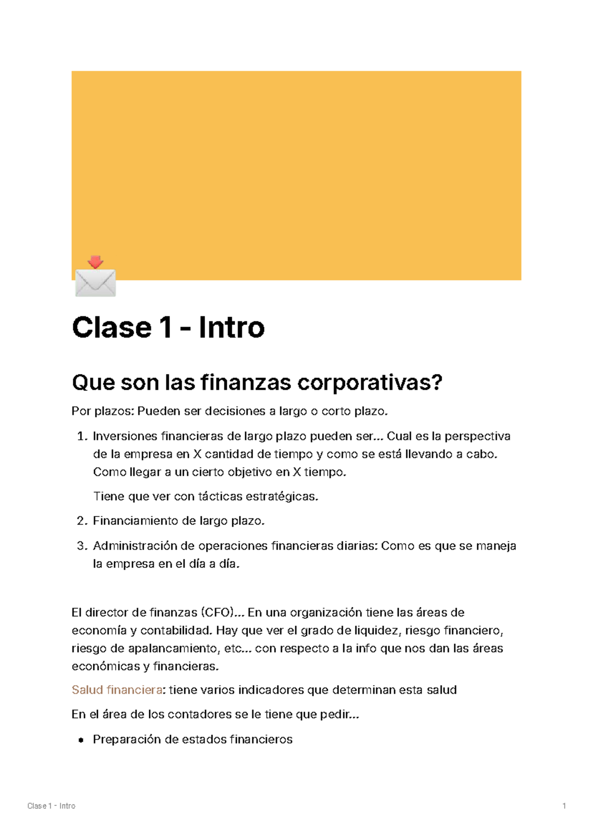 Clase 1: Introducción a las Finanzas Corporativas - Studocu