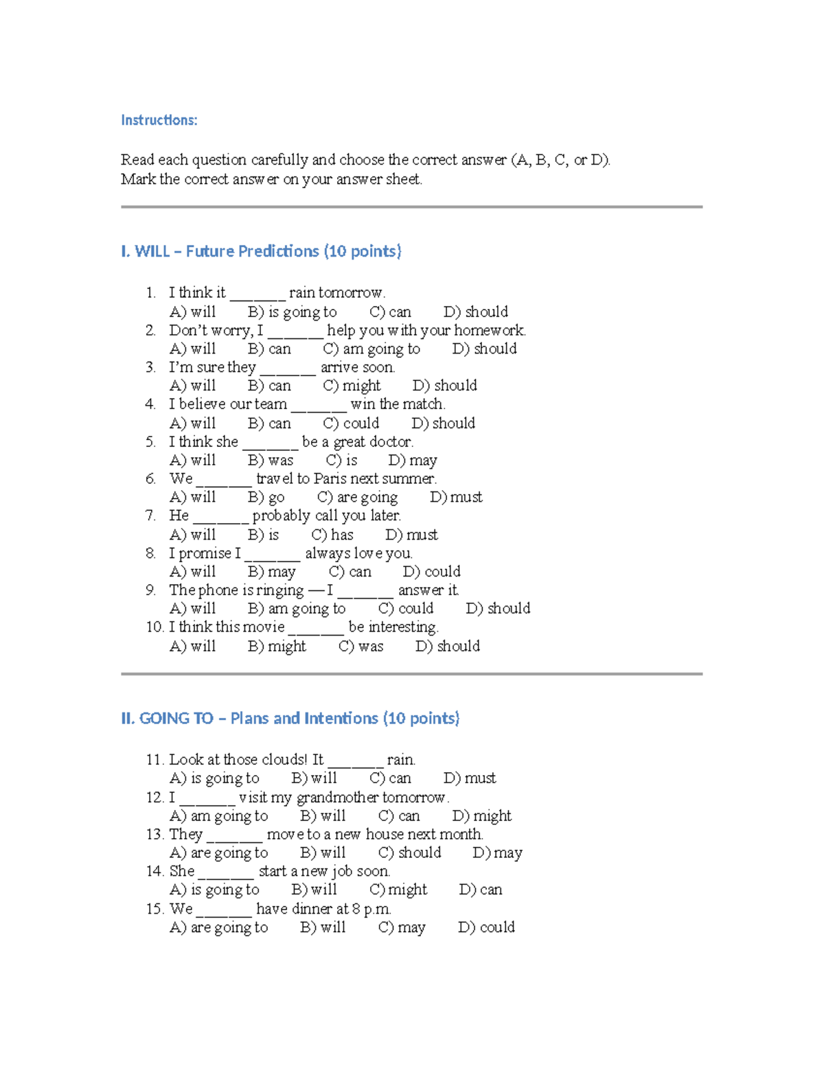 English Grammar Test - 11111111: Future, Conditional & Zero Forms - Studocu