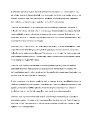 Biochemistry - Study Notes & Assignments - Studocu