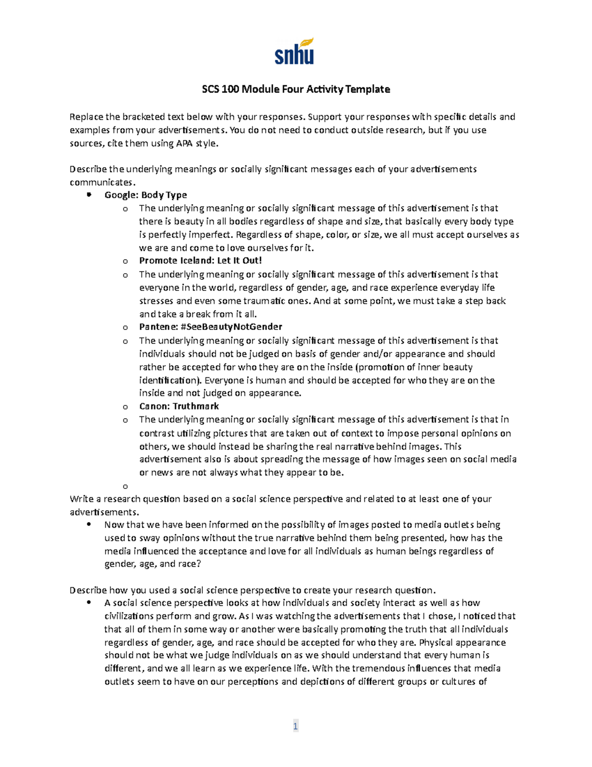 SCS 100 Module Four Activity Template - SCS 100 Module Four Activity ...