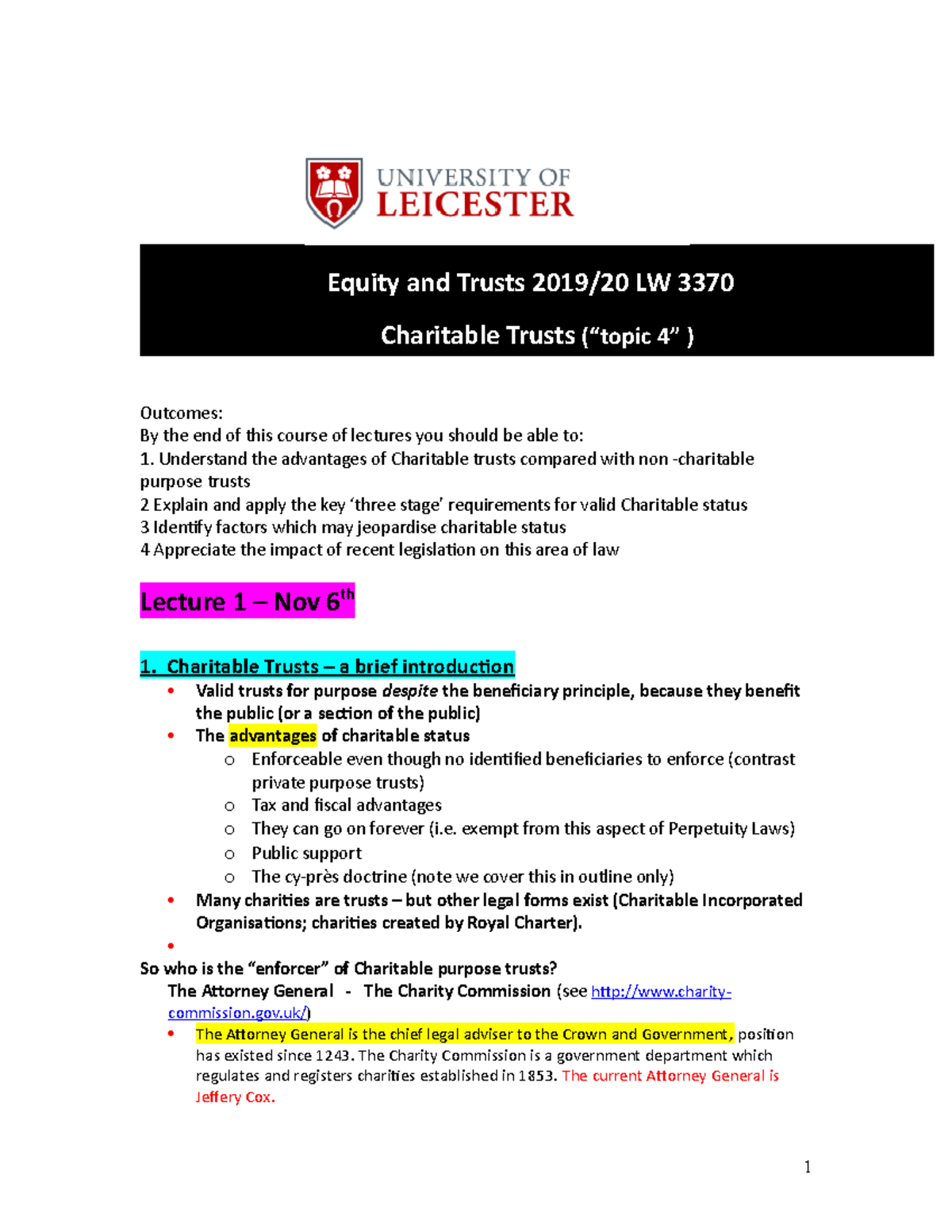 Charitable Trusts Overview & Key Concepts - Equity and Trusts LW 3370 ...