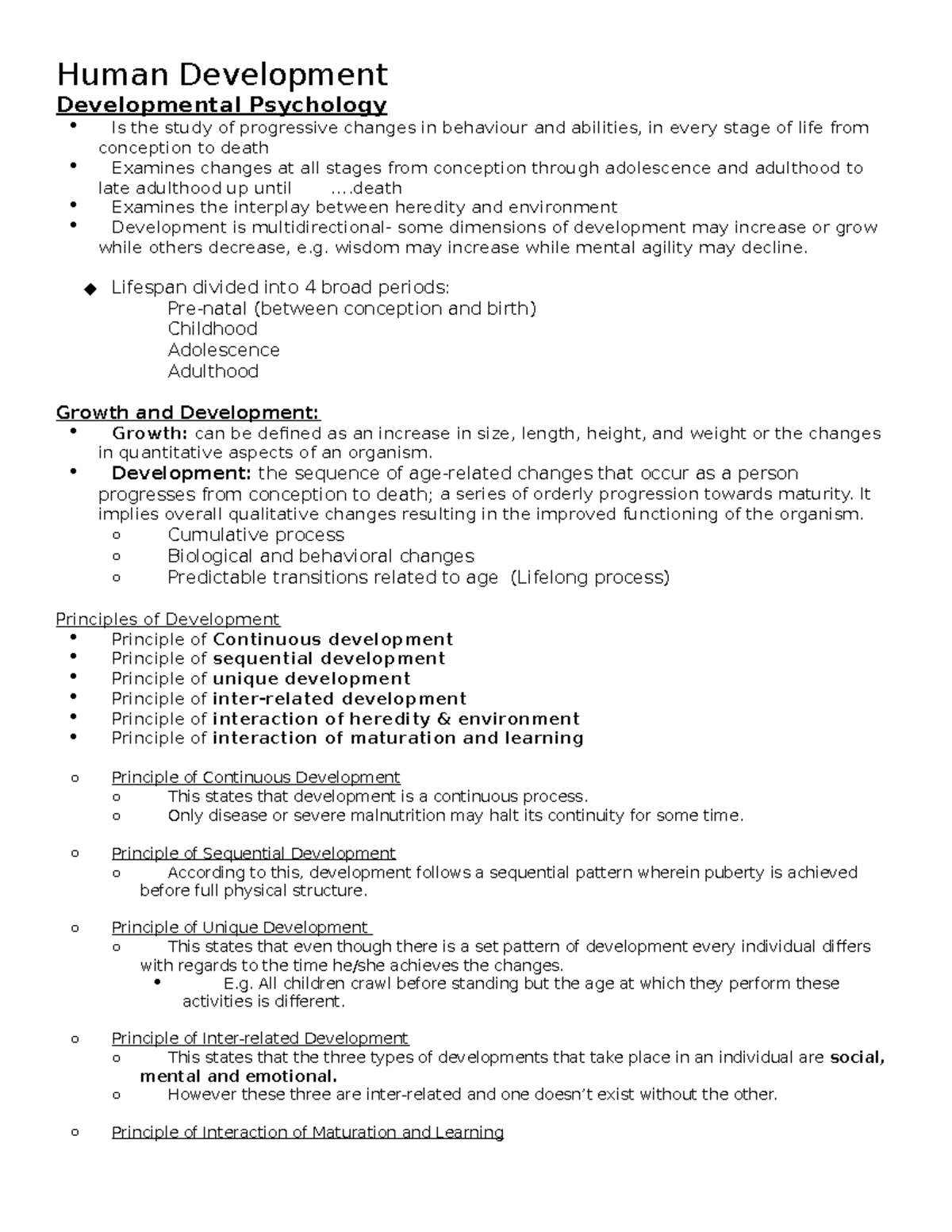 Human Development - Summary of Health Psych Principles and Lifespan ...