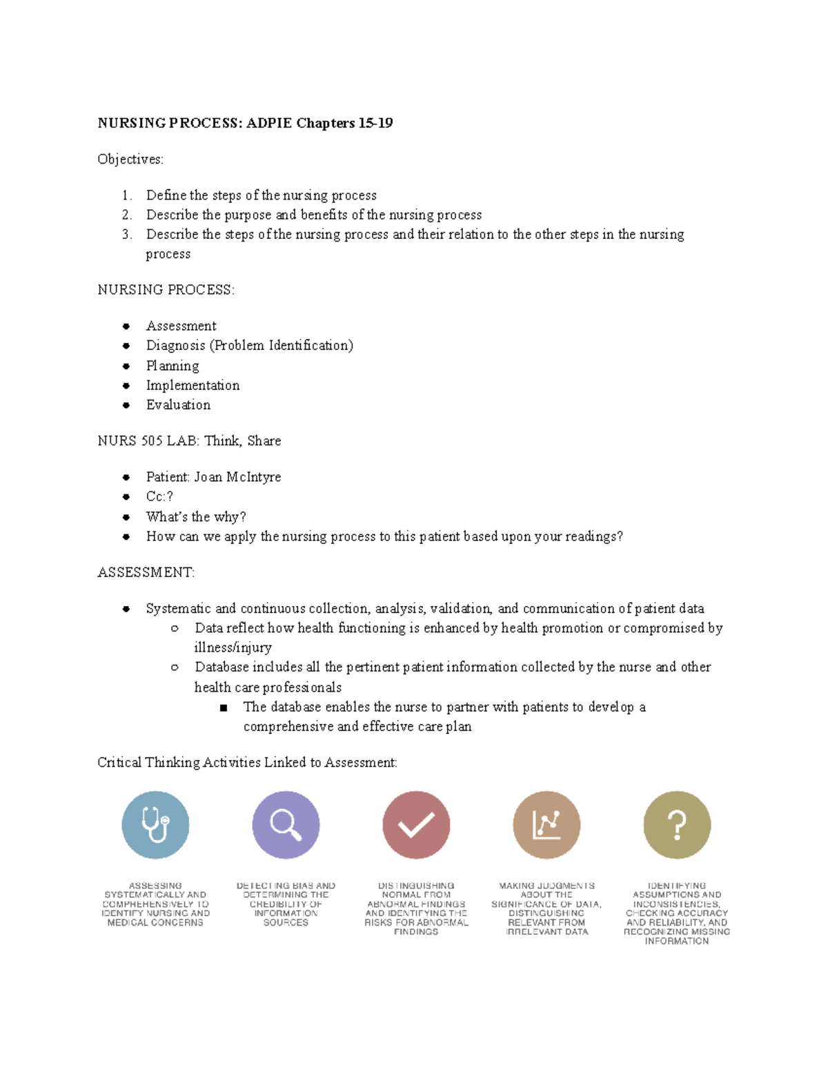 505-Lecture 1: Nursing Process - NURSING PROCESS: ADPIE Chapters 15 ...