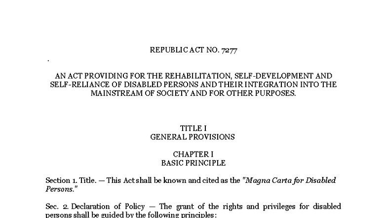 RA 7277 - Magna Carta for Disabled Persons: Rights & Provisions ...