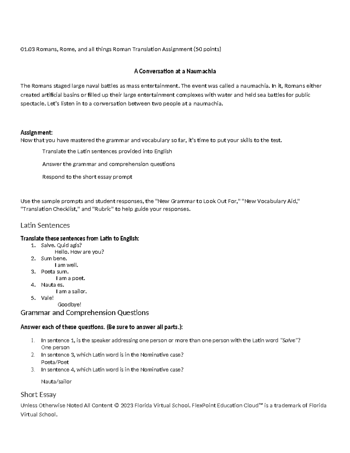 01.03 Romans Translation Assignment: Naumachia Conversation & Analysis ...