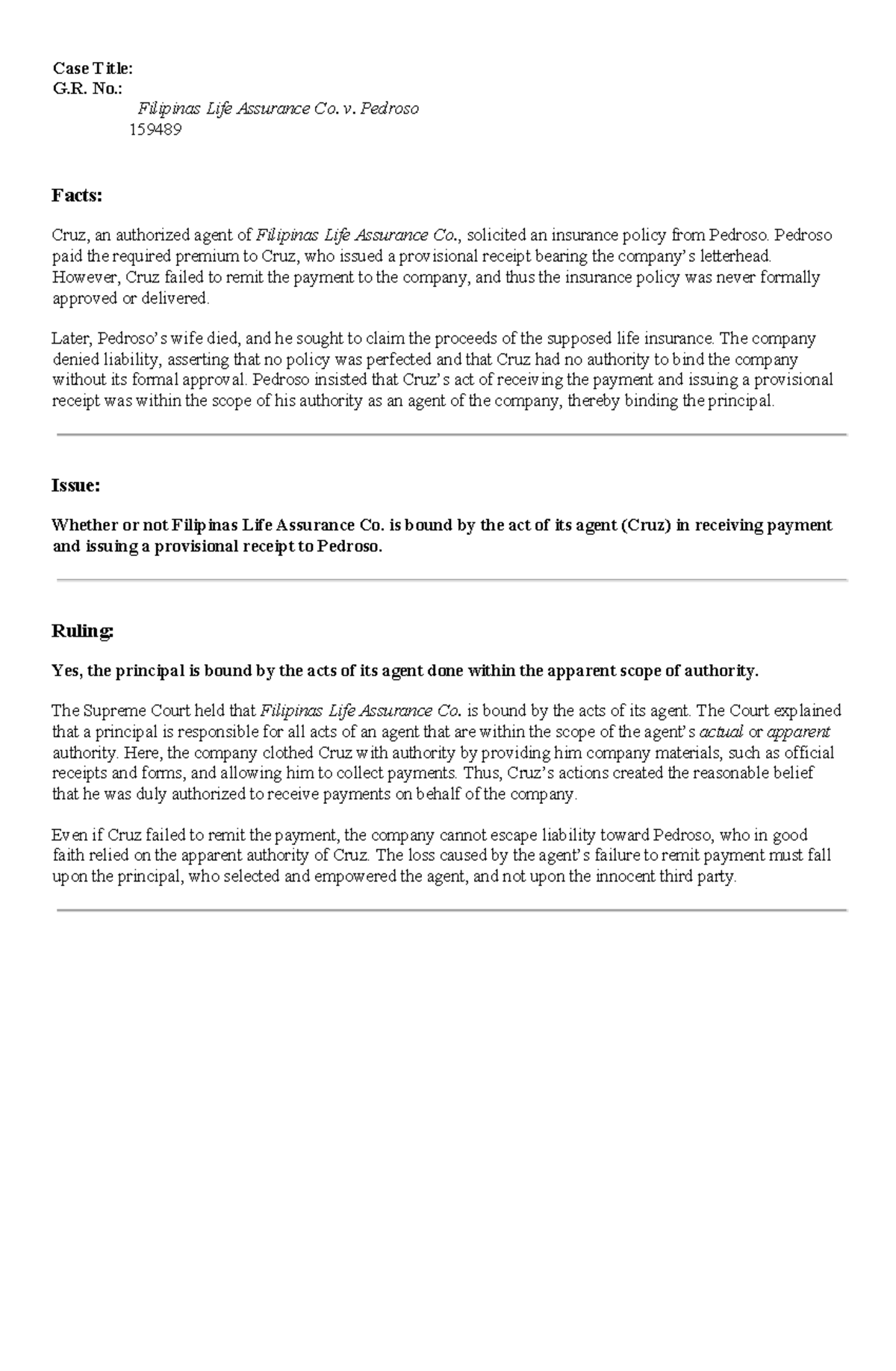 Agency Case D and E: Key Rulings and Principles on Authority and ...