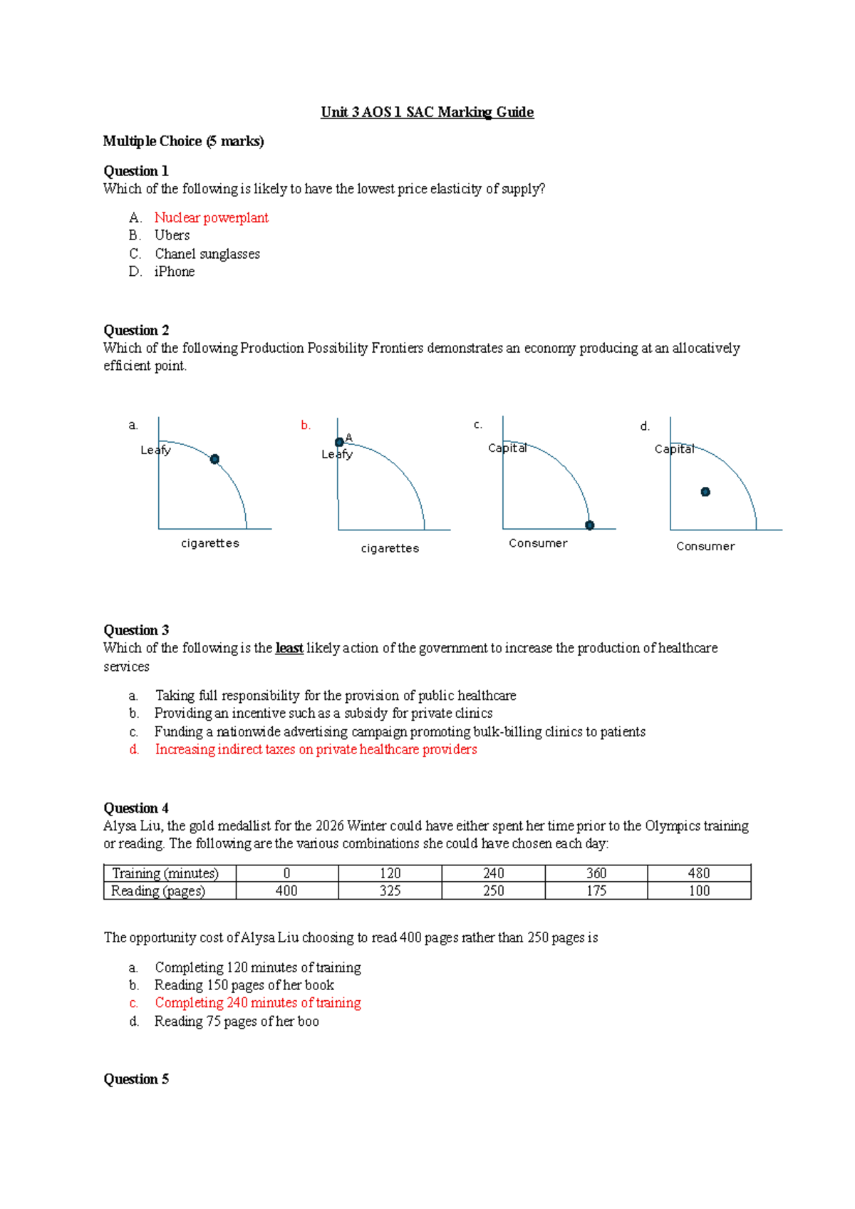 U3 AOS1 SAC Marking Guide: Multiple Choice & Analysis Questions - Studocu