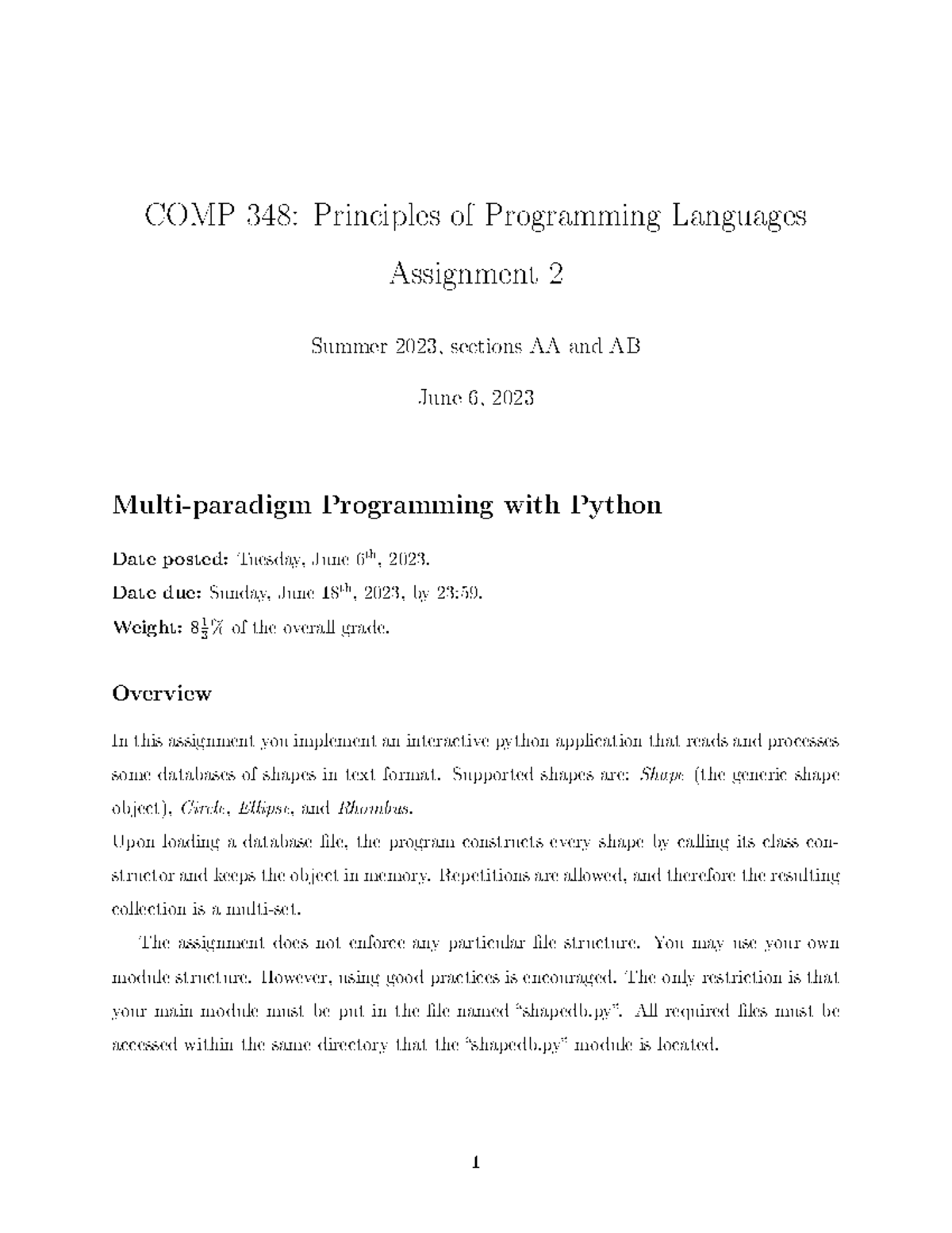COMP 348: Summer 2023 - Assignment 2 on Python Multi-paradigm ...